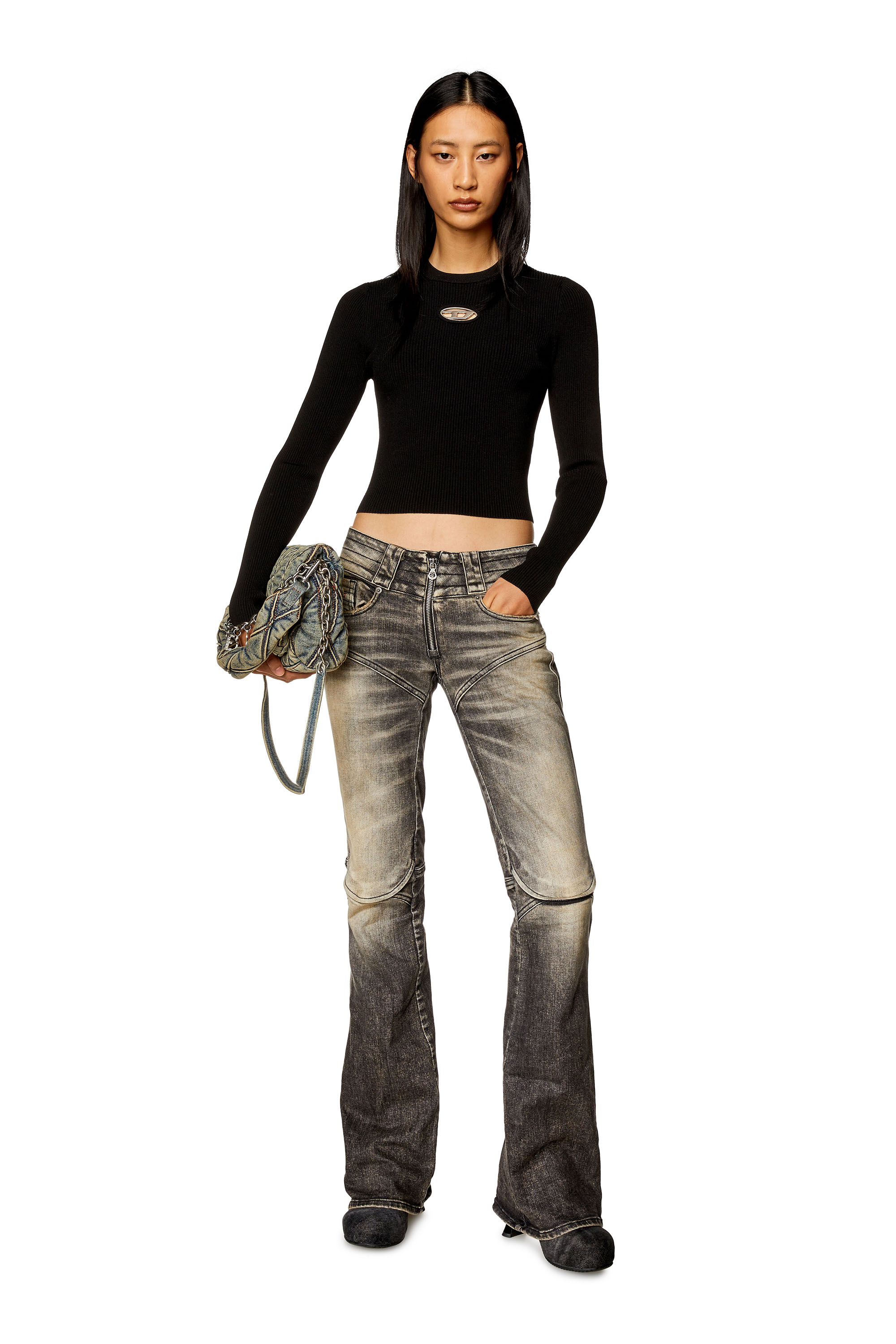 Diesel - M-VALARY, Camiseta de manga larga de tejido de canalé Mujer in Negro - 1