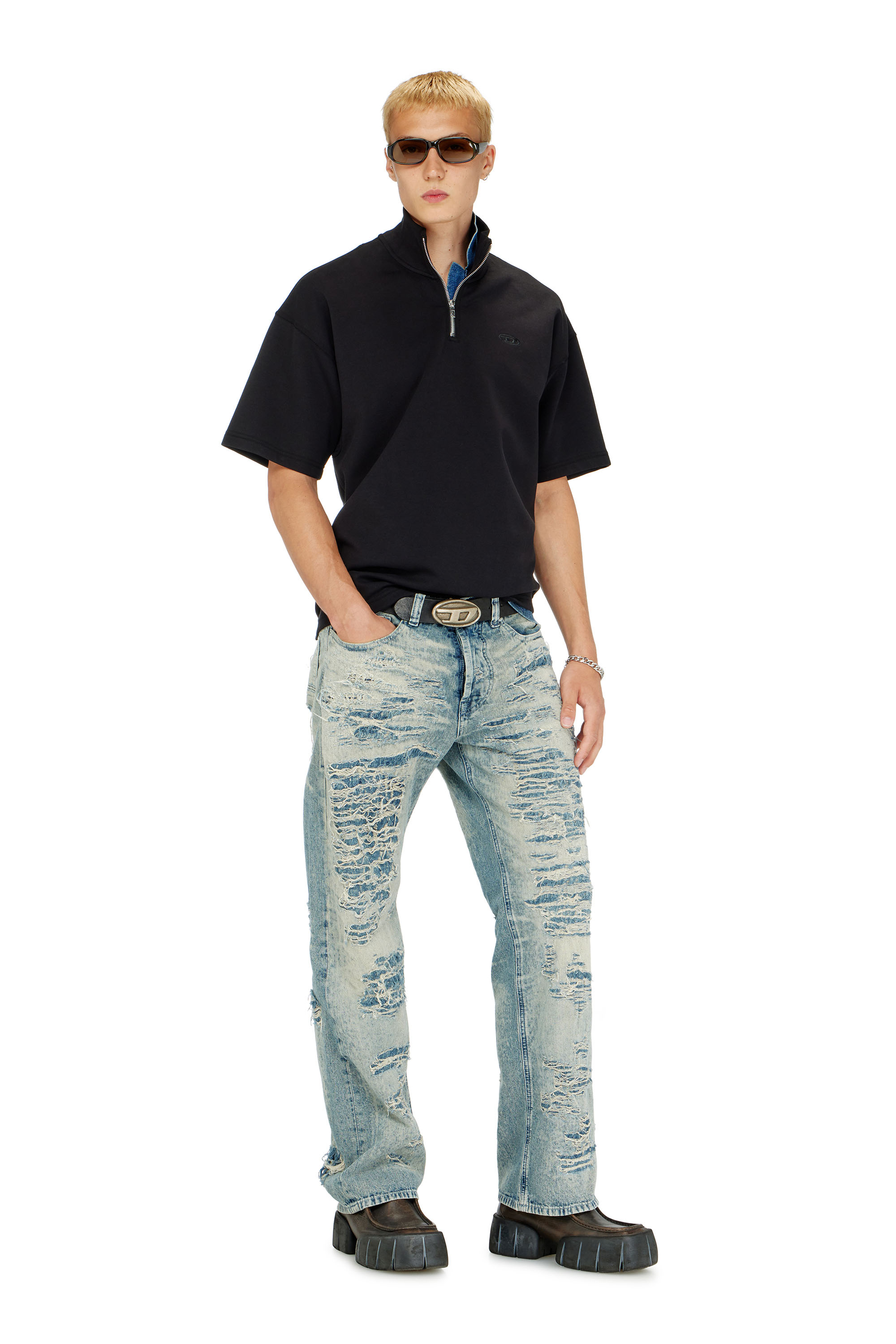 Diesel - S-CUBY, Sudadera de manga corta con media cremallera en scuba ligero Hombre in Negro - 1