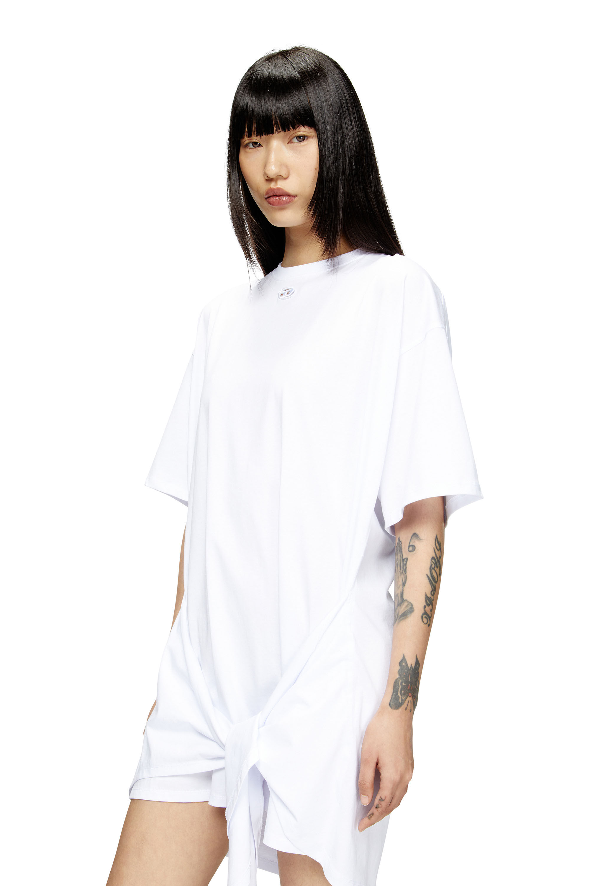 Diesel - D-EIVOR, Vestido camisero con lazo en la parte delantera Mujer in Blanco - 4