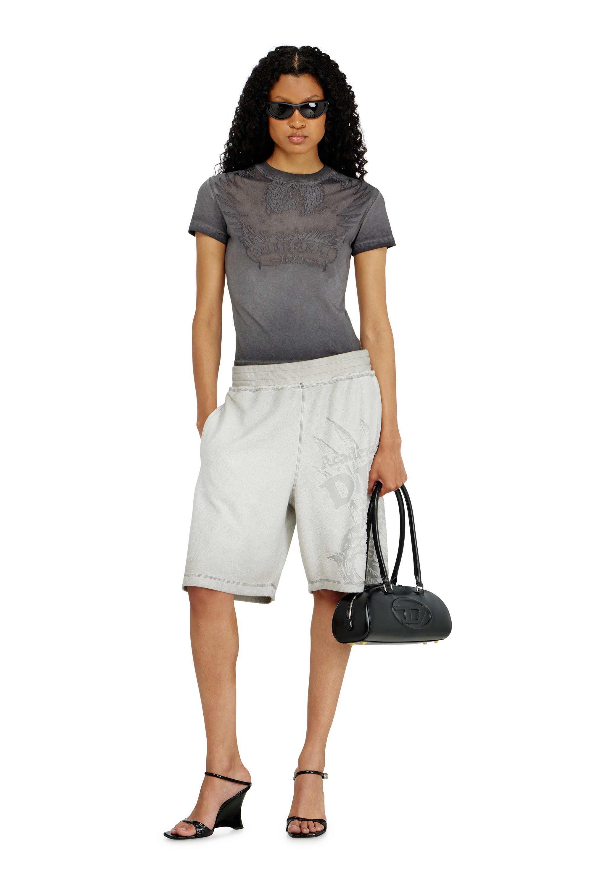 Diesel - T-ILA-AA7, Camiseta slim con d&eacute;vor&eacute; Phoenix Mujer in Gris - 2