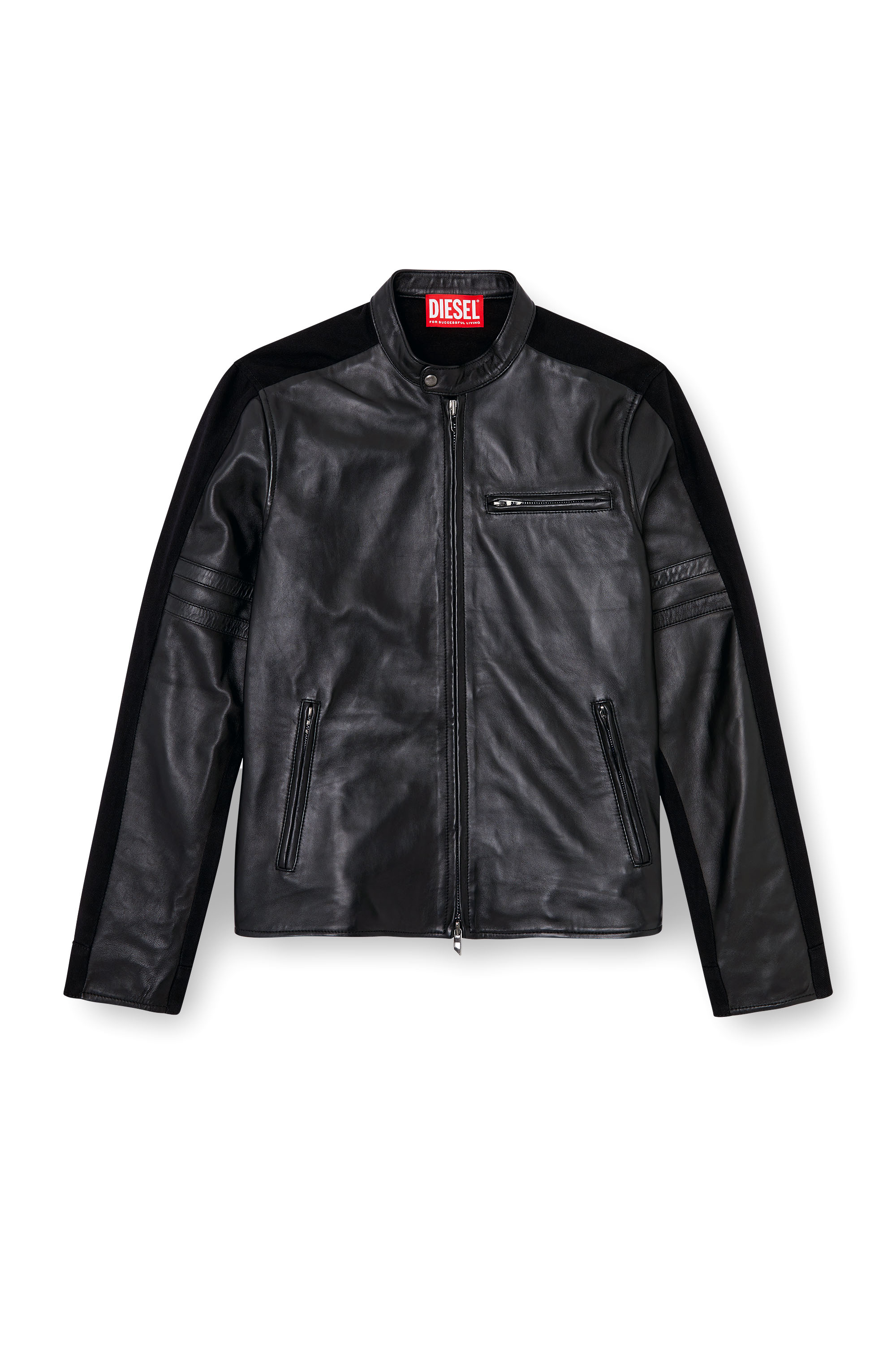 Diesel - L-SIMZ, Chaqueta híbrida de denim y cuero Hombre in Negro - 3