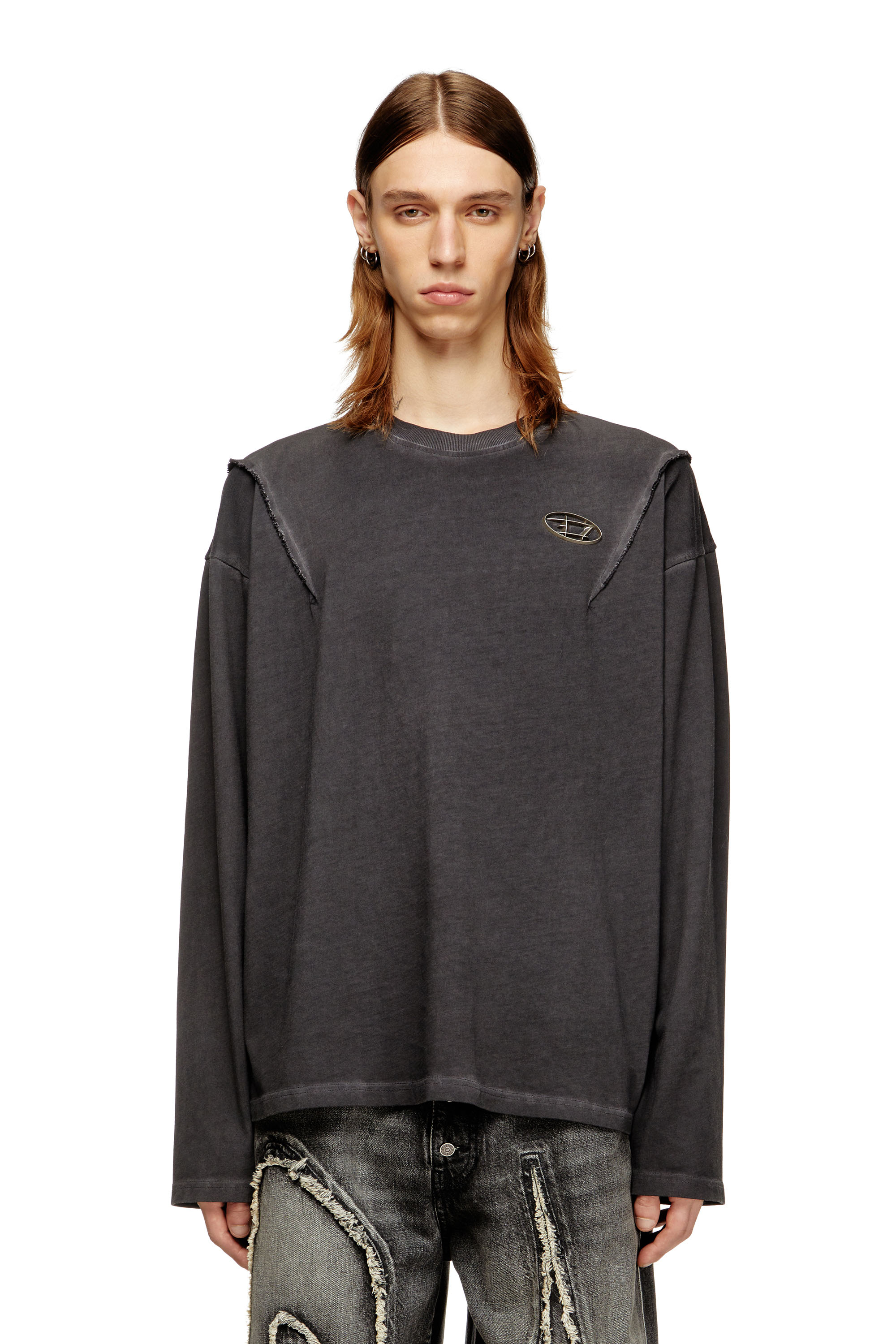 Diesel - T-THUG-T-SHIRT, Camiseta de manga larga con efecto lavado oscuro Unisex in Gris - 3