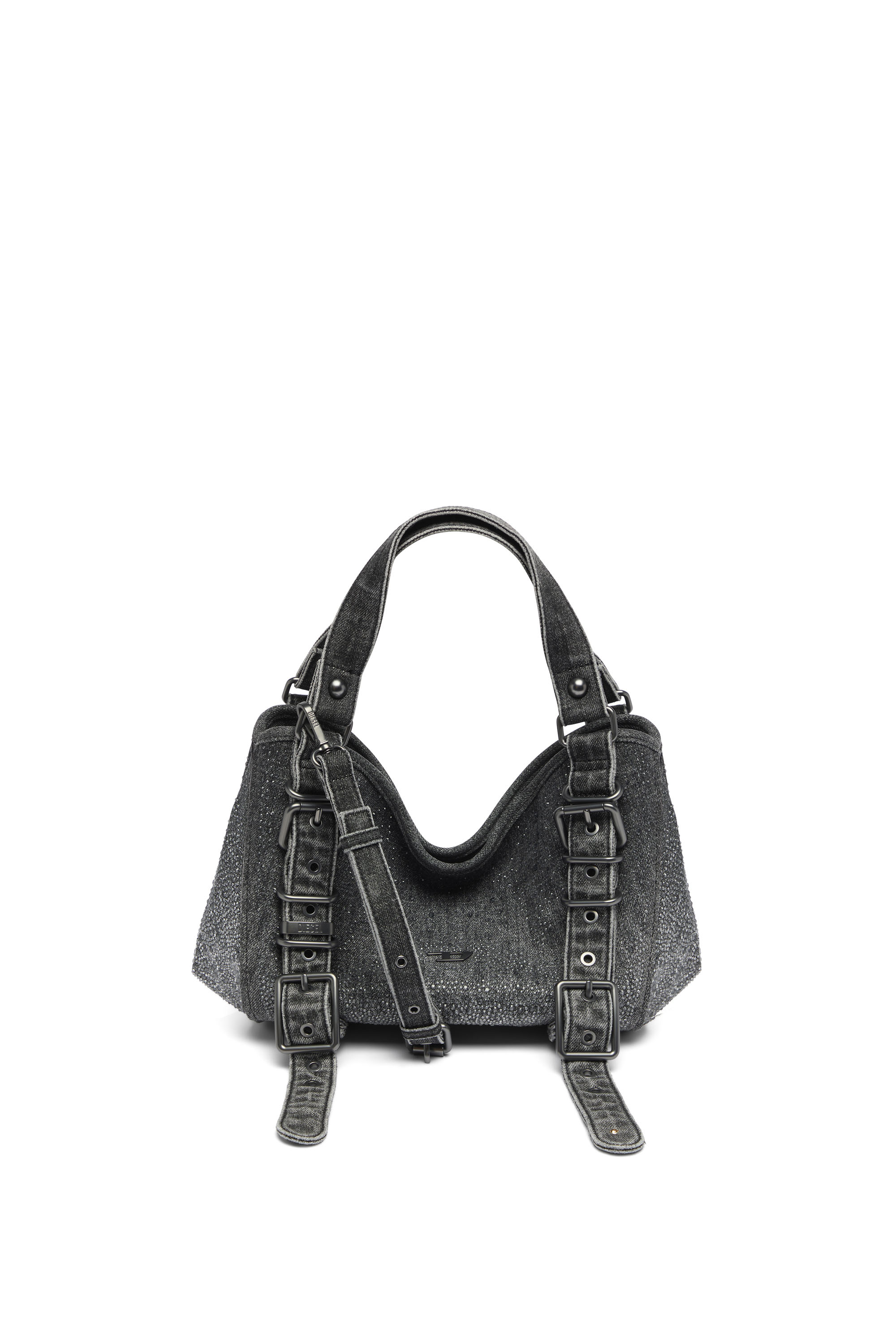Diesel - D-ONE TOPHANDLE S, D-One-Bolso small con asa superior de denim solarizado con cristales Mujer in Negro - 1