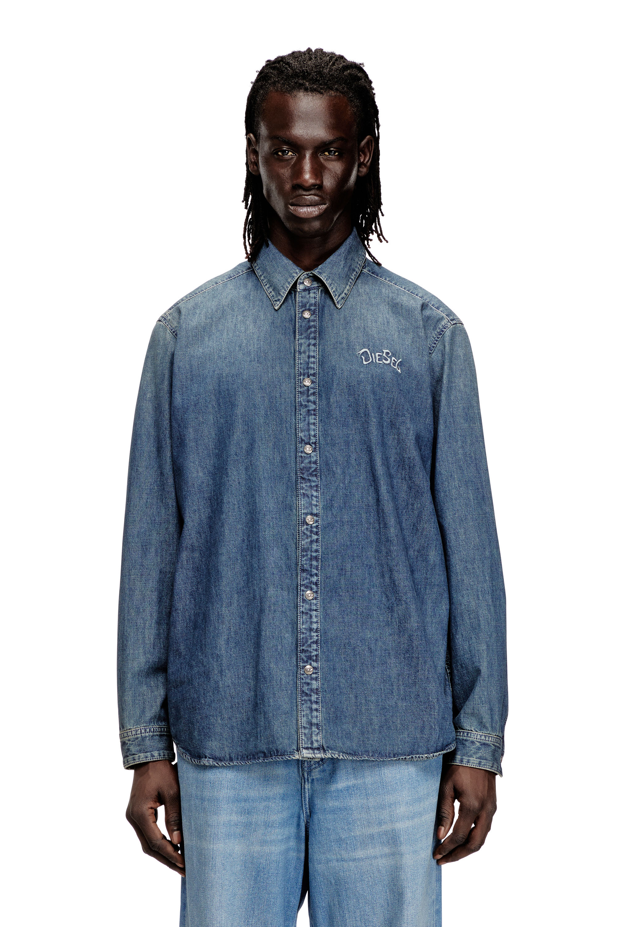 Diesel - D-SIMPLY-S15, Camisa vaquera con emblema bordado Hombre in Azul marino - 1