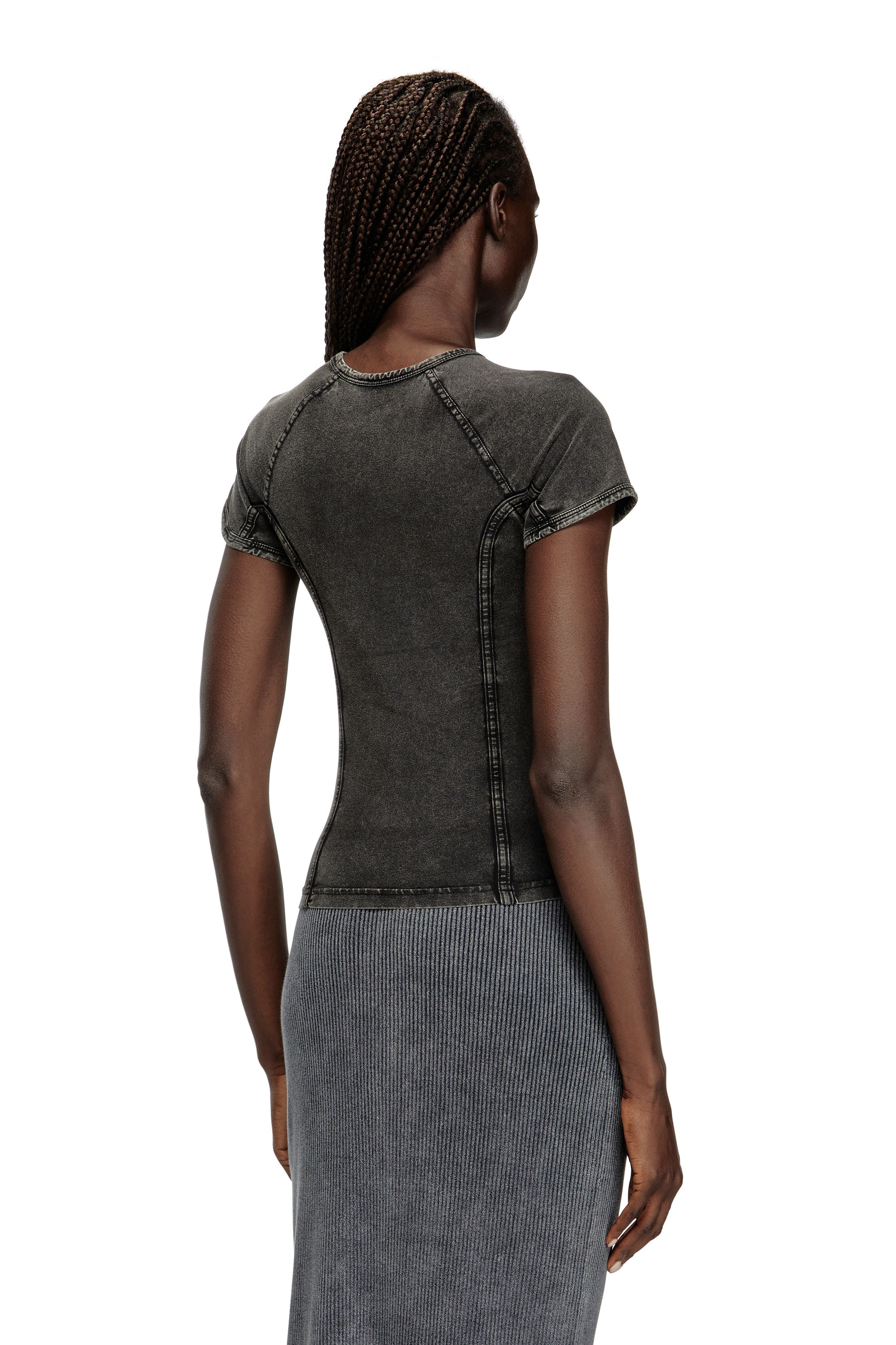 Diesel - T-LYNNE, Top con efecto denim en jersey elástico Mujer in Negro - 4