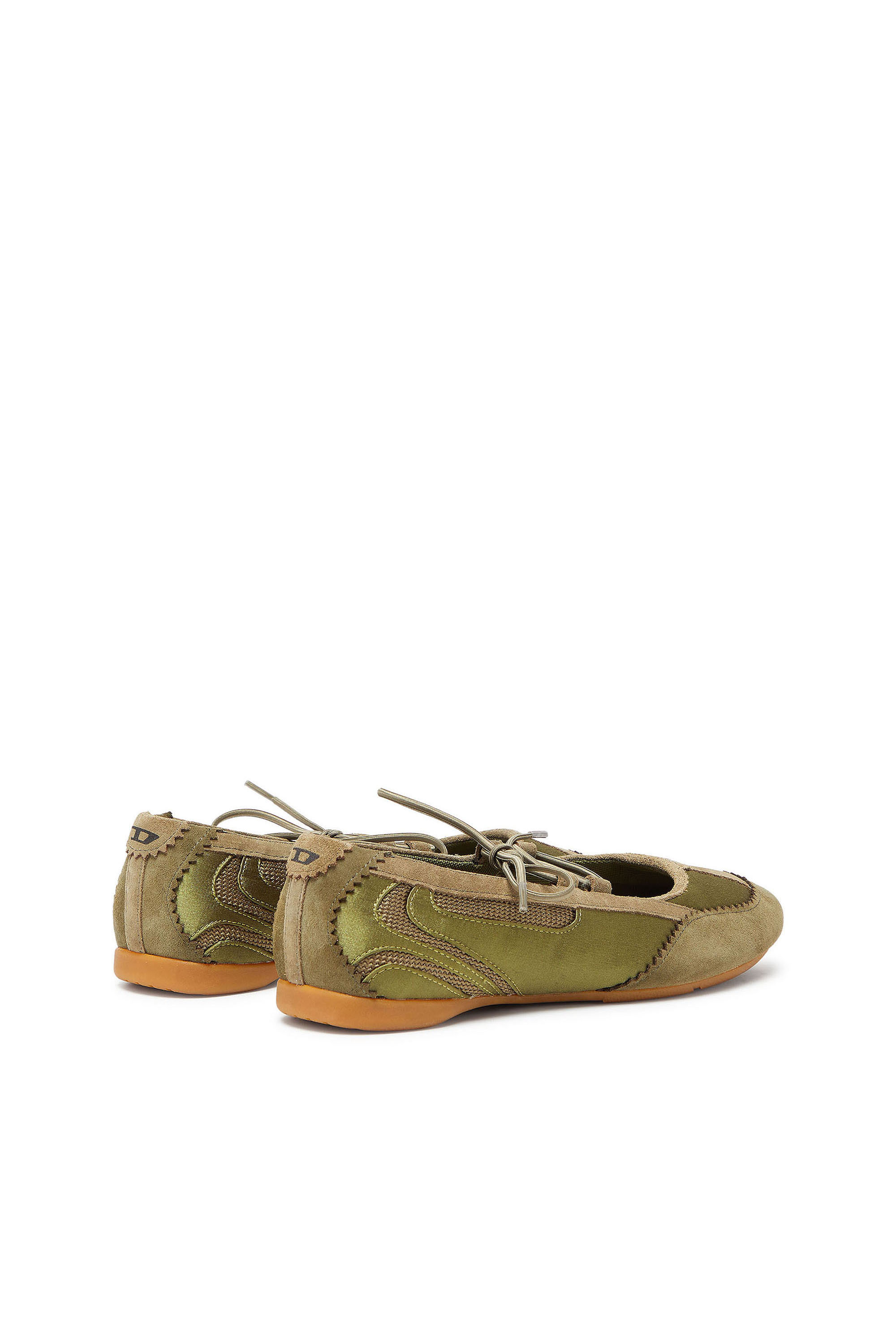 Diesel - D-MILE BALLERINA LACE UP II W, D-Mile - Bailarinas con cordones en piel y malla Mujer in Verde - 3