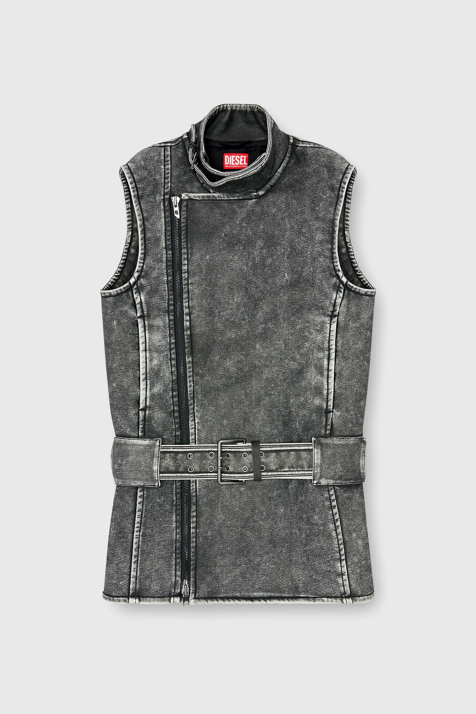 Diesel - D-IKE, Vestido mini estilo biker con cintur&oacute;n Mujer in Gris - 2