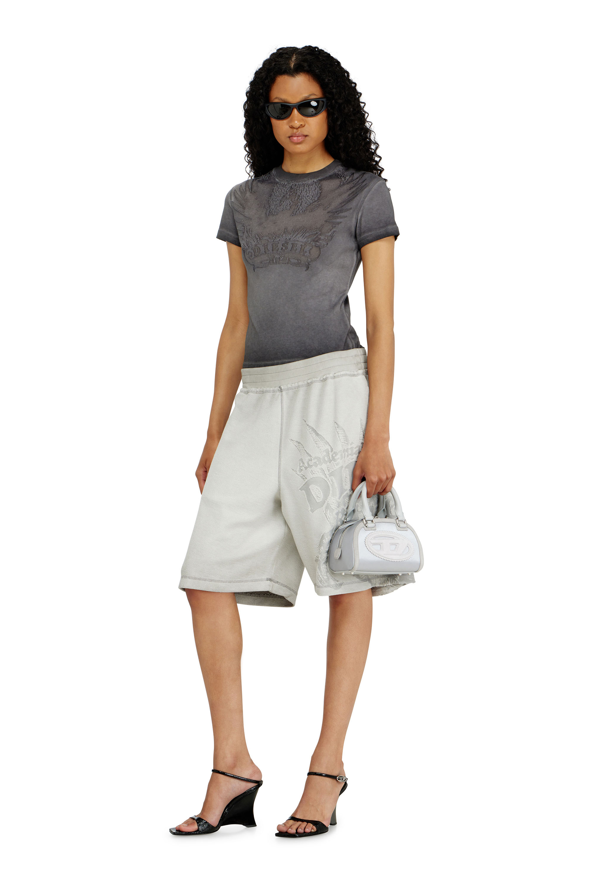 Diesel - 1DR DOME CROSSBODY, 1DR Dome - Mini bolso bandolera de sat&eacute;n y ante Mujer in Plateado - 2