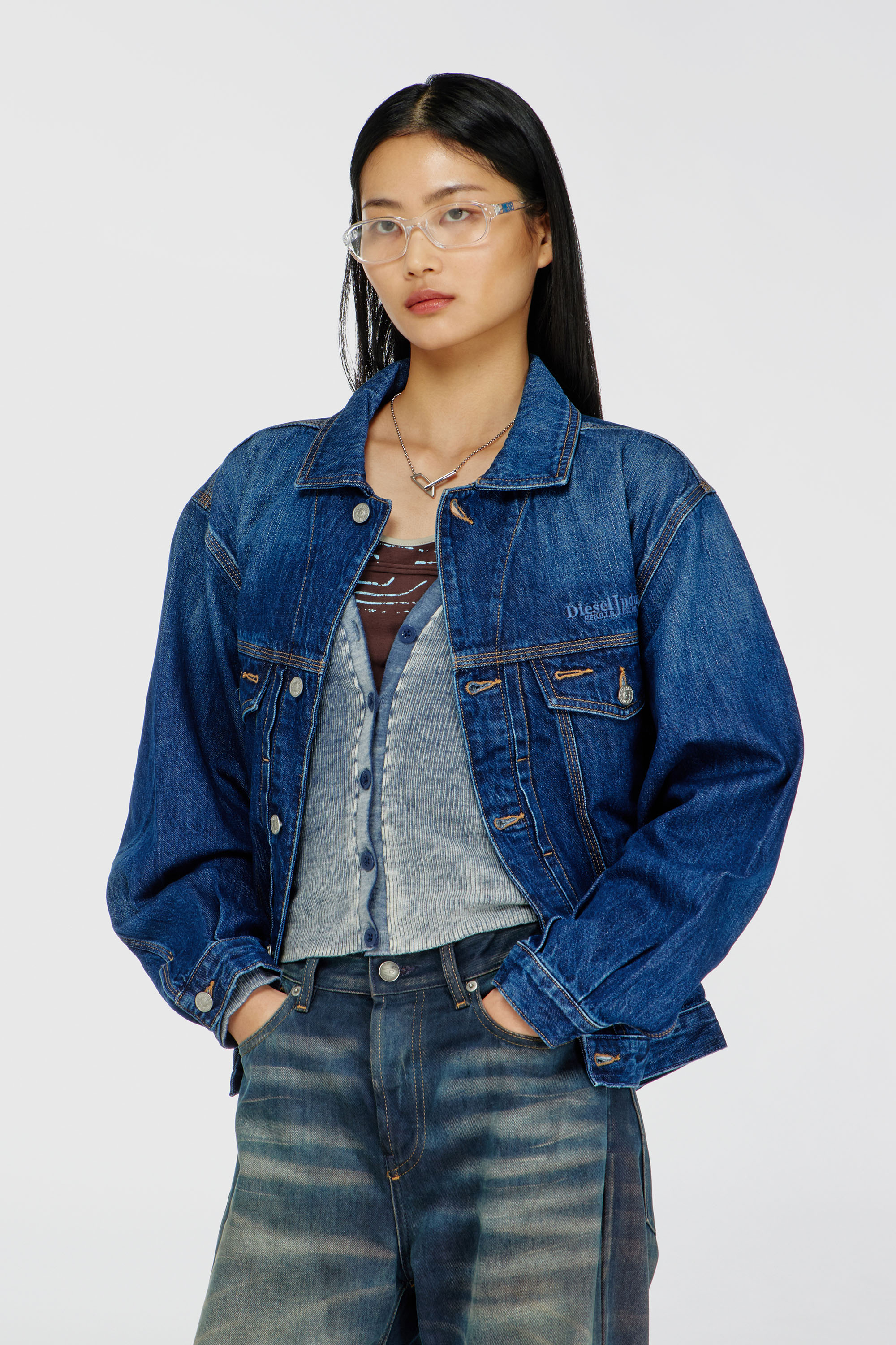 Diesel - D-DENVER, Chaqueta trucker de denim Unisex in Azul marino - 1
