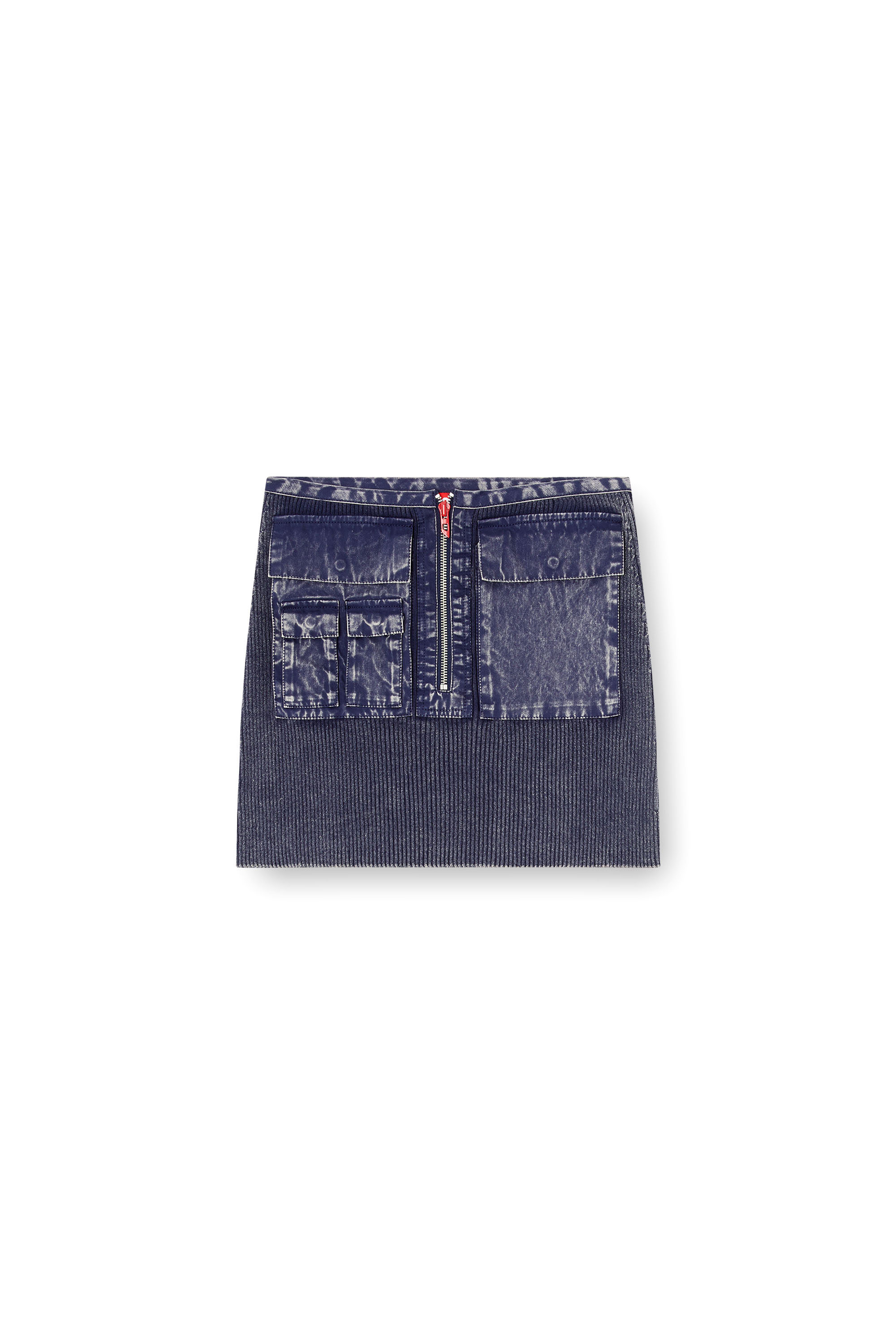Diesel - M-MERYN-SHORT, Minifalda en canalé con tratamiento denim Mujer in Azul marino - 3
