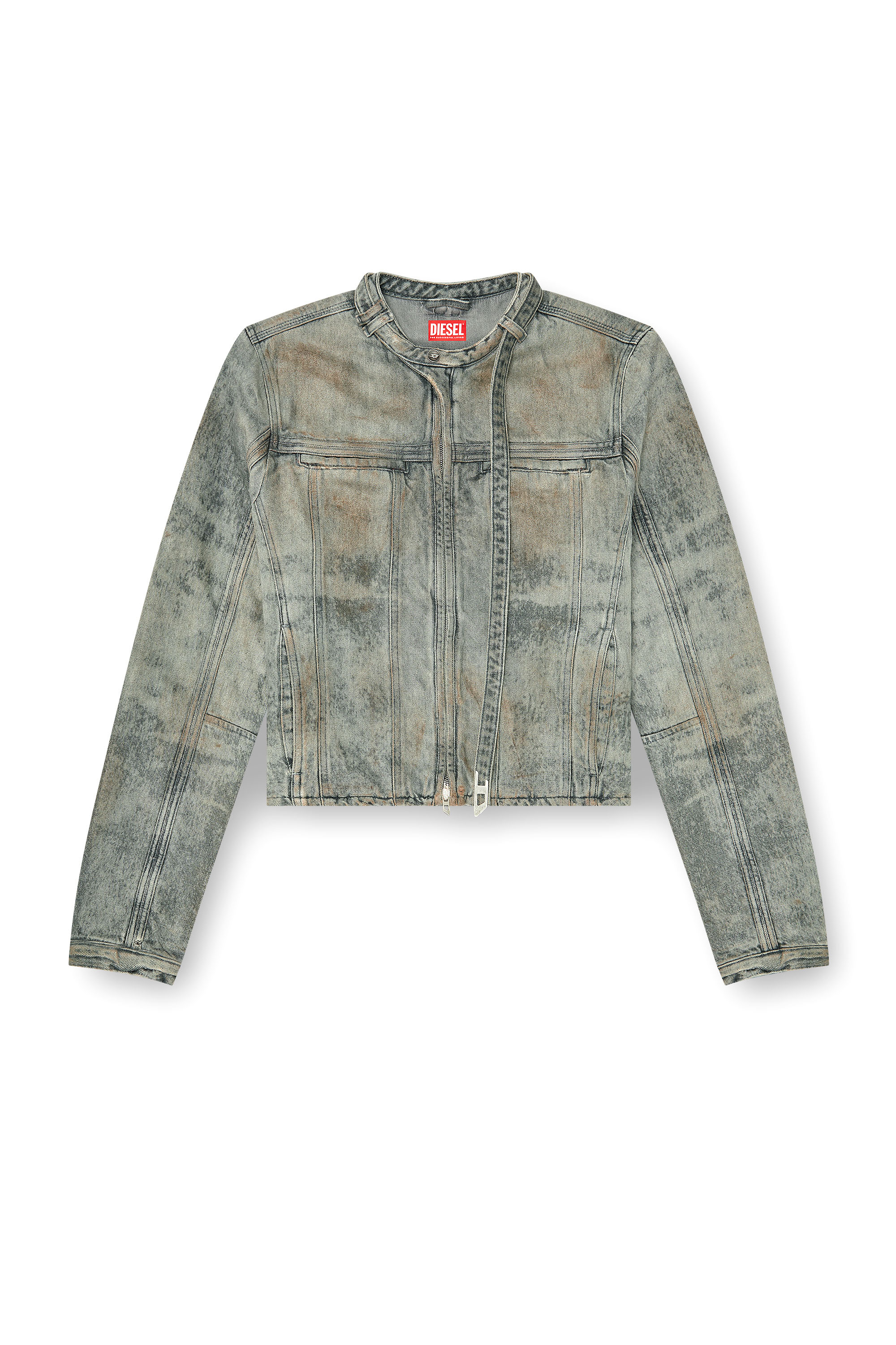 Diesel - D-VULMAR-FSI, Chaqueta de denim satinado de algod&oacute;n y c&aacute;&ntilde;amo Hombre in Gris - 3