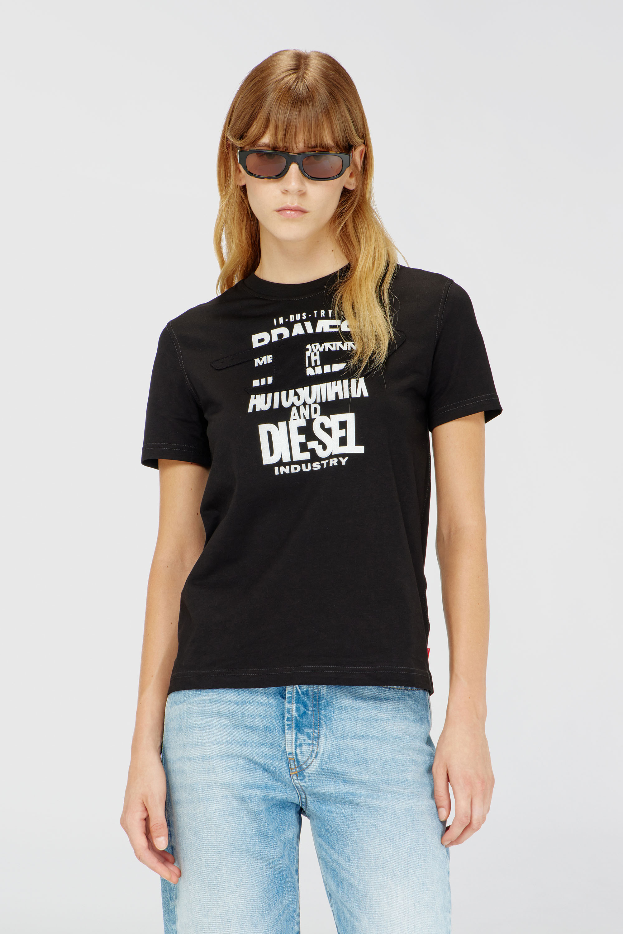 Diesel - T-REG-ZAL-V2, Camiseta de algod&oacute;n con estampado gr&aacute;fico Mujer in Negro - 1