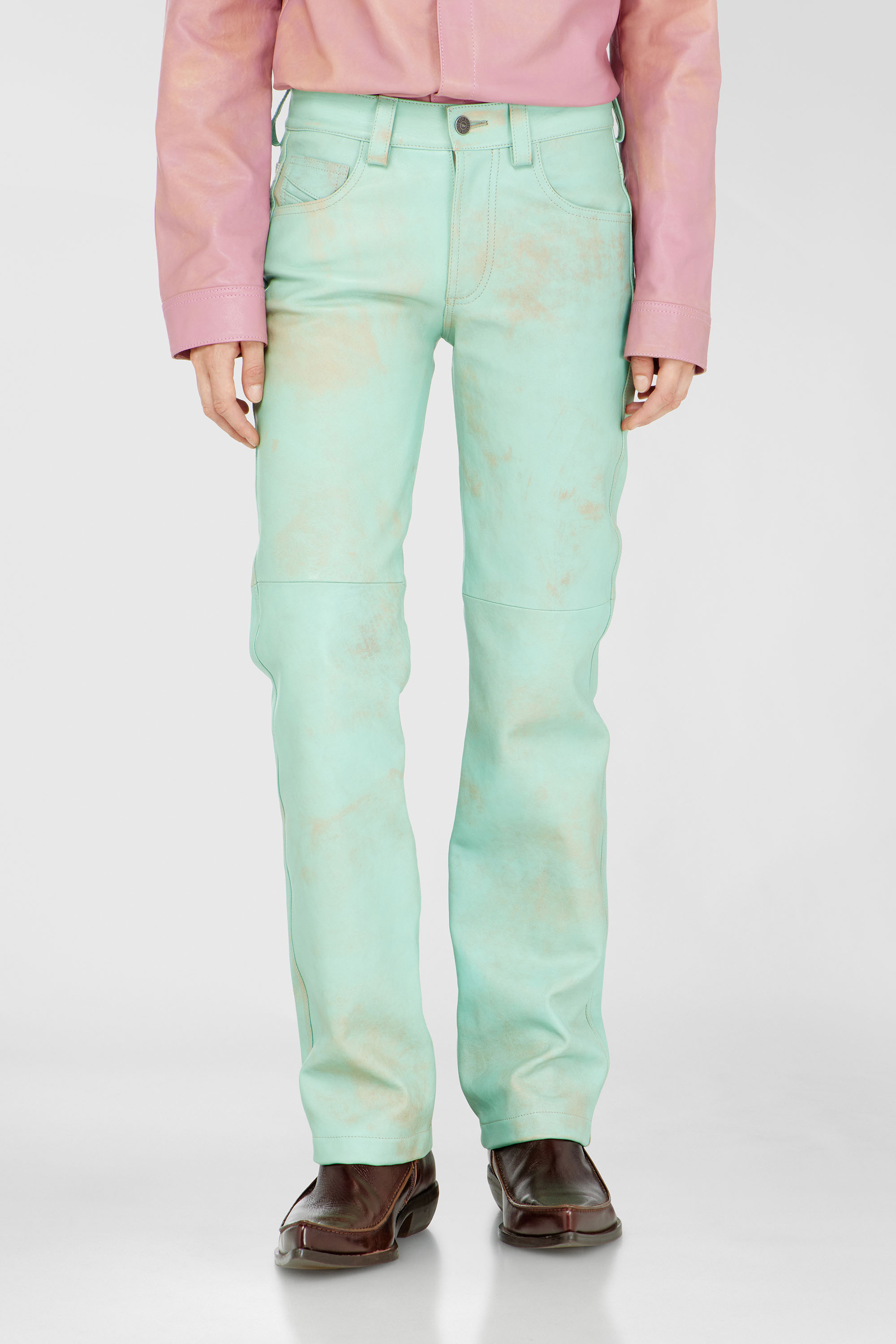 Diesel - L-POCKA, Pantal&oacute;n de cuero tratado Mujer in Verde - 1