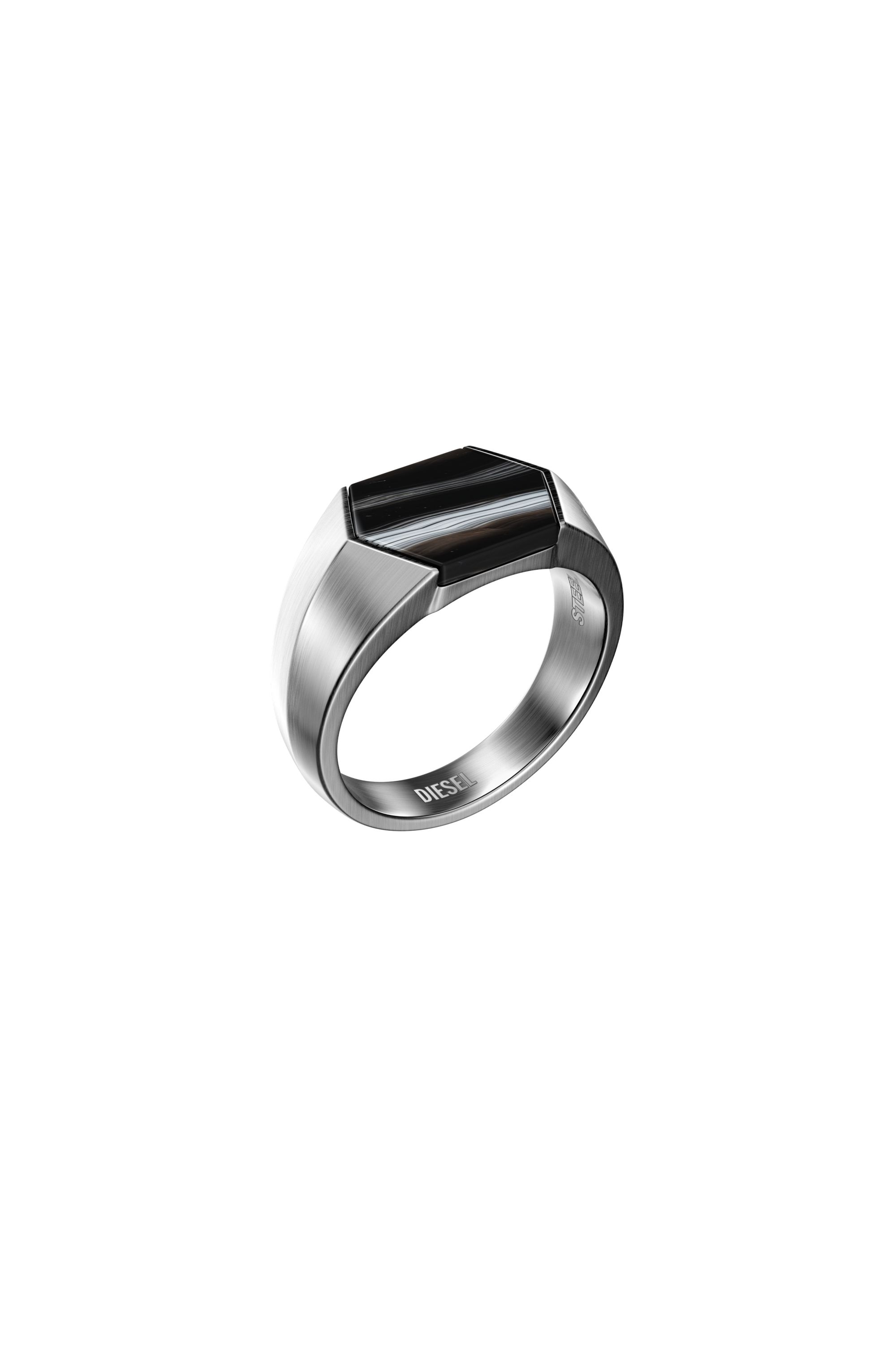 Diesel - DX1711040, Anillo sello de &aacute;gata negra Unisex in Plateado - 1