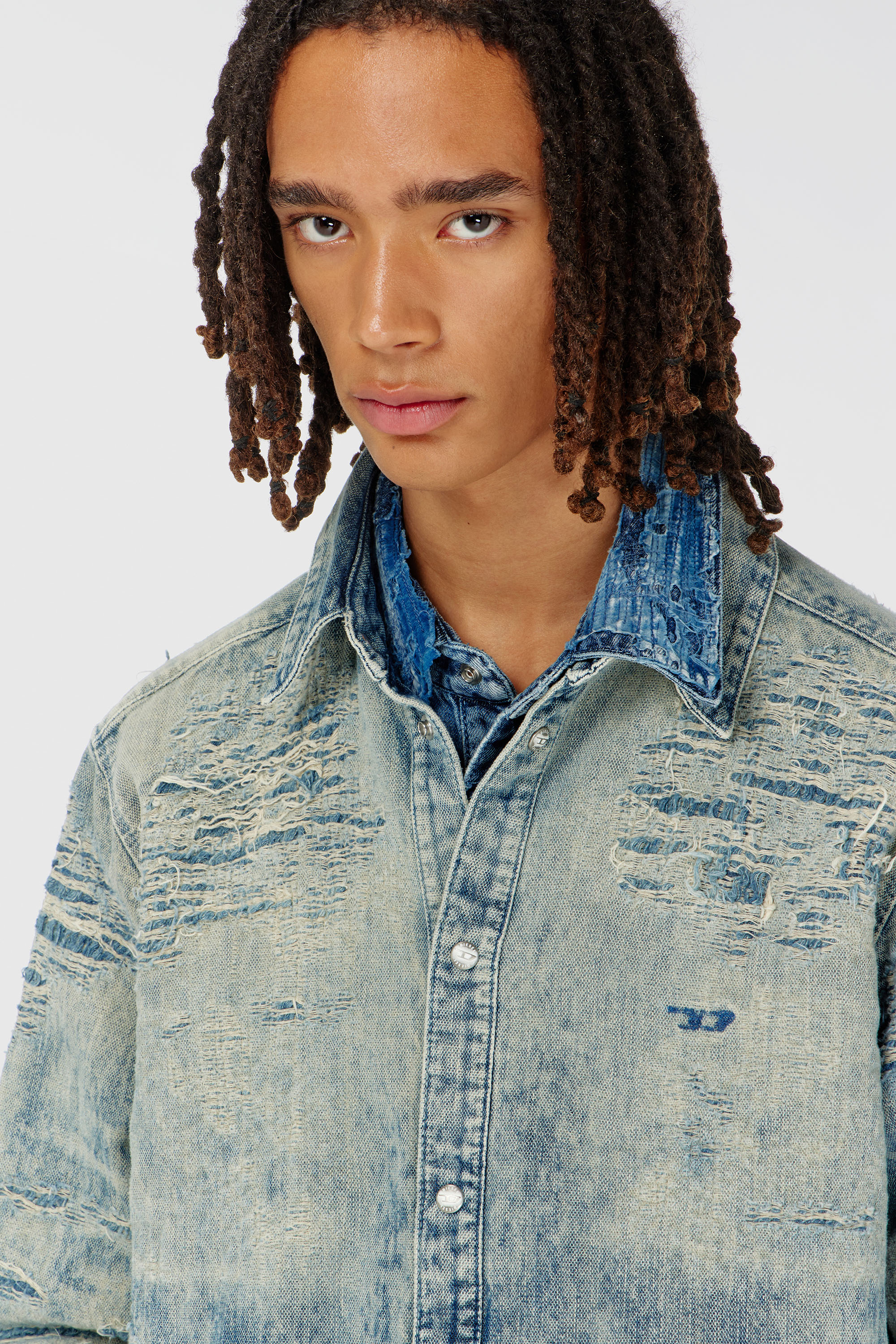 Diesel - D-SIMPLY, Camisa de denim jacquard con efecto desgastado Hombre in Azul marino - 5