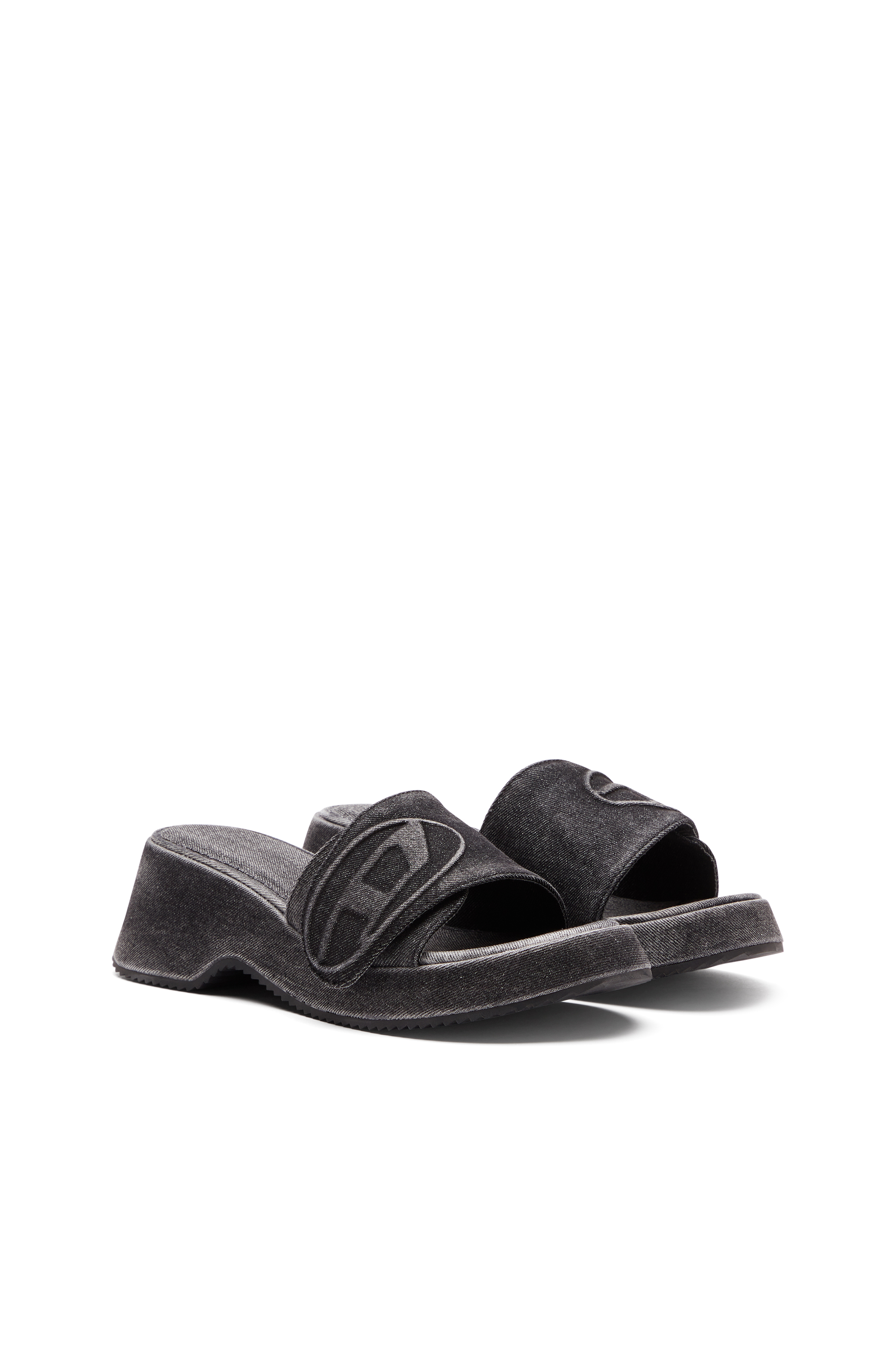 Diesel - SA-OVAL D PF W, Sa-Oval D-Chanclas de denim con correa Oval D Mujer in Negro - 2