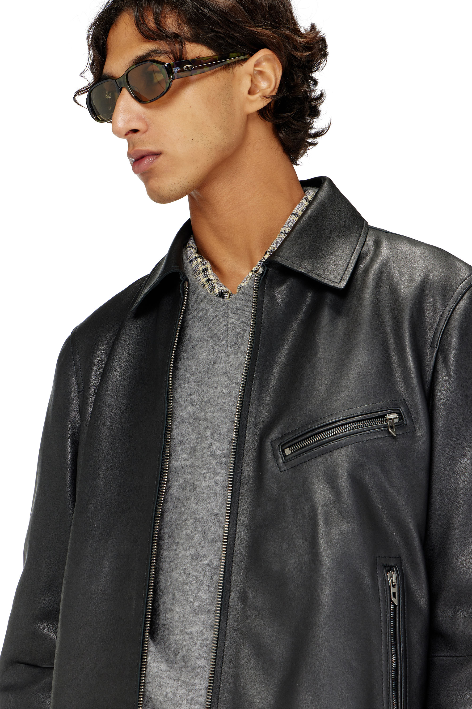 Diesel - L-KORN-A, Chaqueta de cuero con Oval D en relieve Hombre in Negro - 5