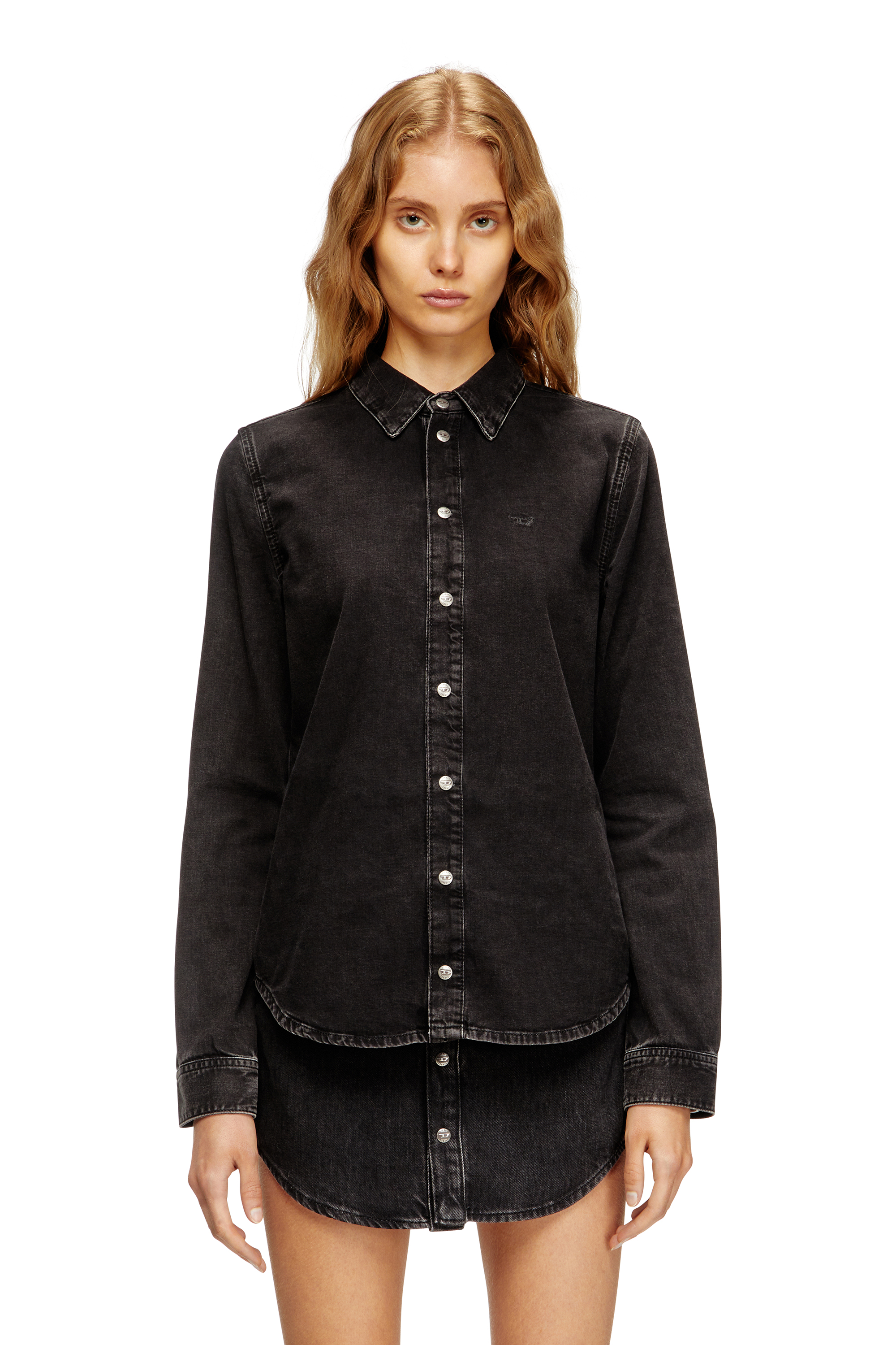 Diesel - DE-EAZY, Camisa de mezclilla con costuras contrastantes Mujer in Negro - 1