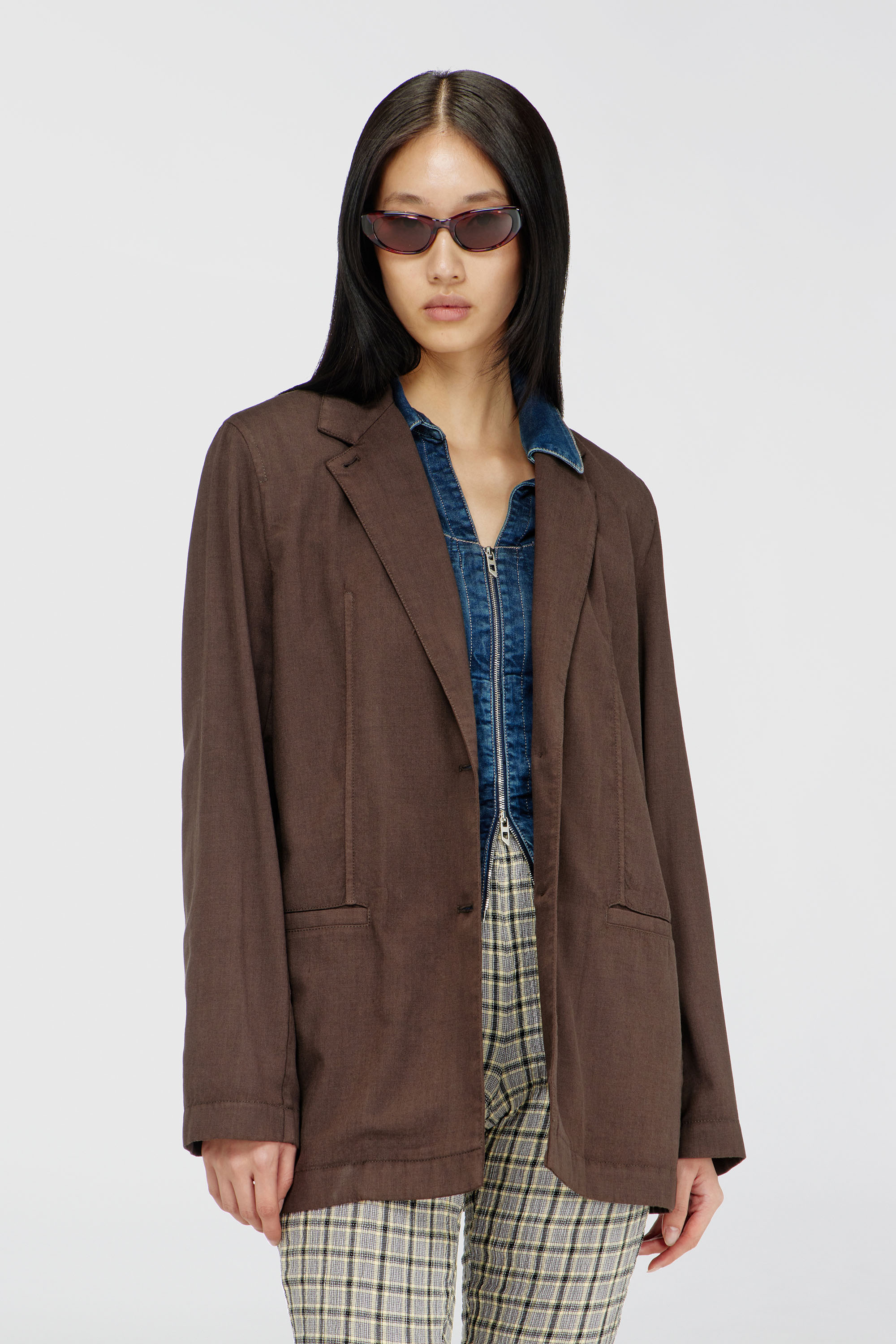 Diesel - G-KESSIER, Blazer deconstruido en lana stretch Mujer in Marr&oacute;n - 1