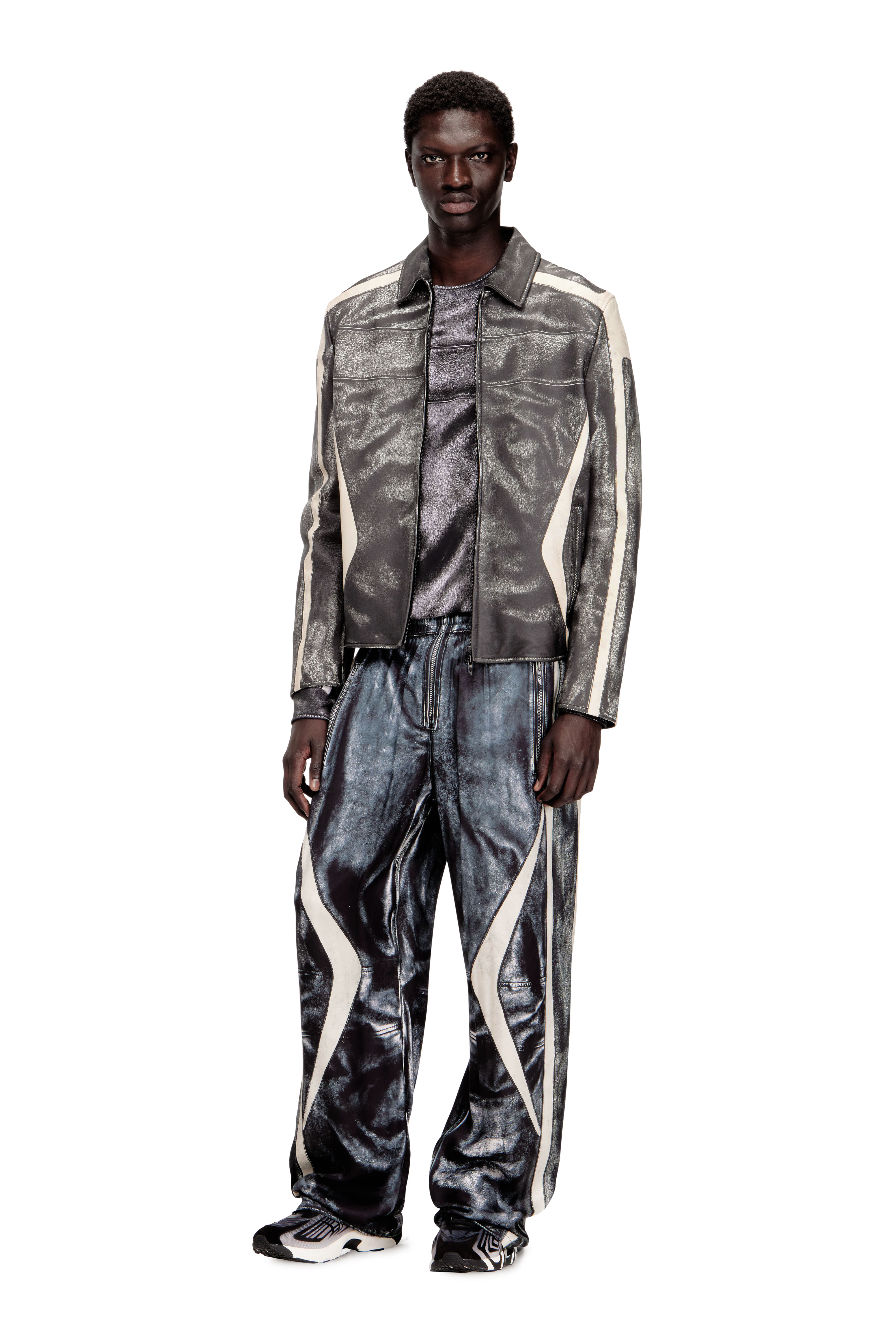 Diesel - P-THECK-BMCZ, Pantalones de pista satinados efecto trompe l'oeil estilo biker Hombre in Azul marino - 2