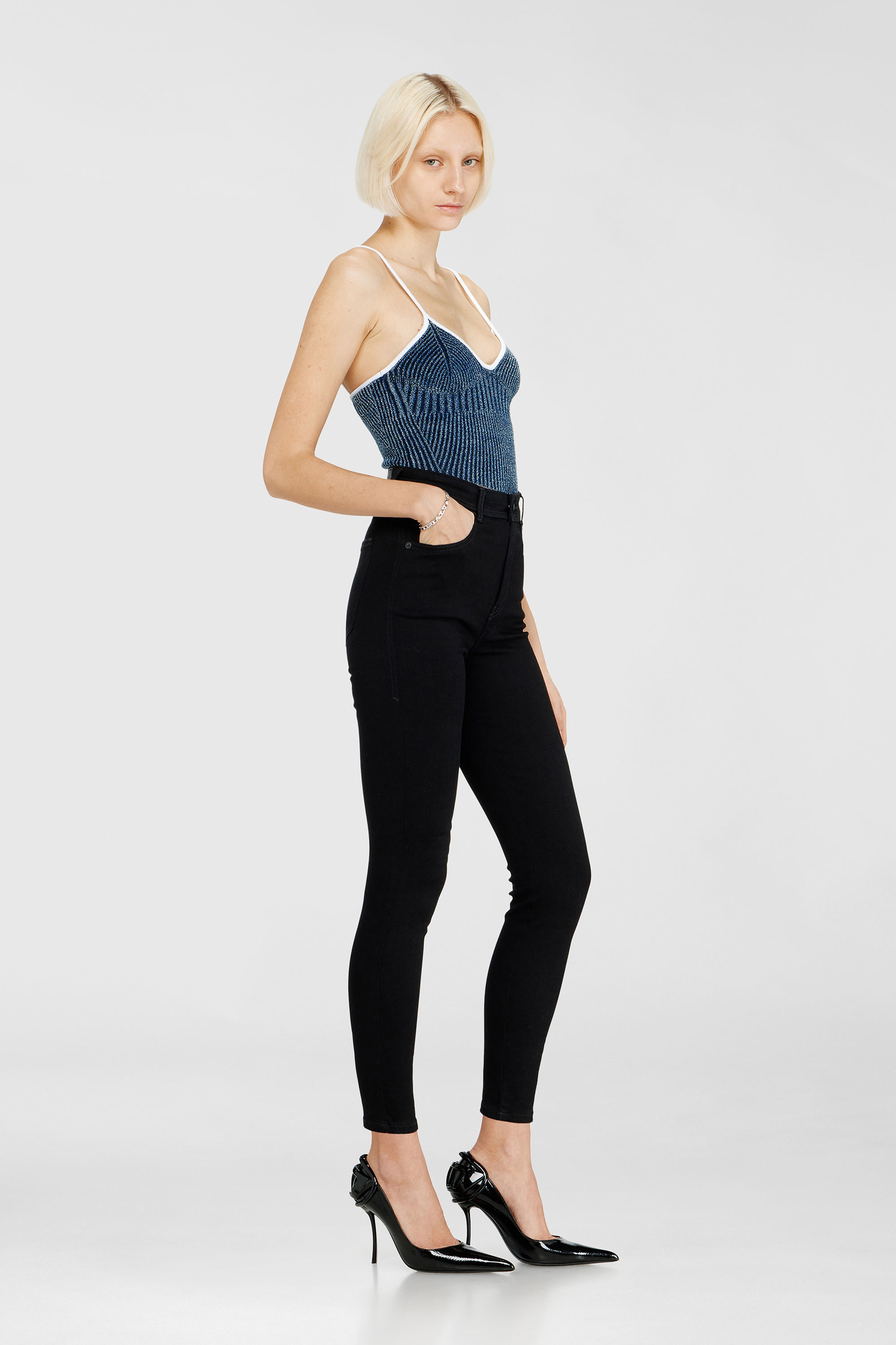 Diesel - Skinny Jeans 1984 Slandy-High 069EF Mujer, Negro/Gris oscuro - 2