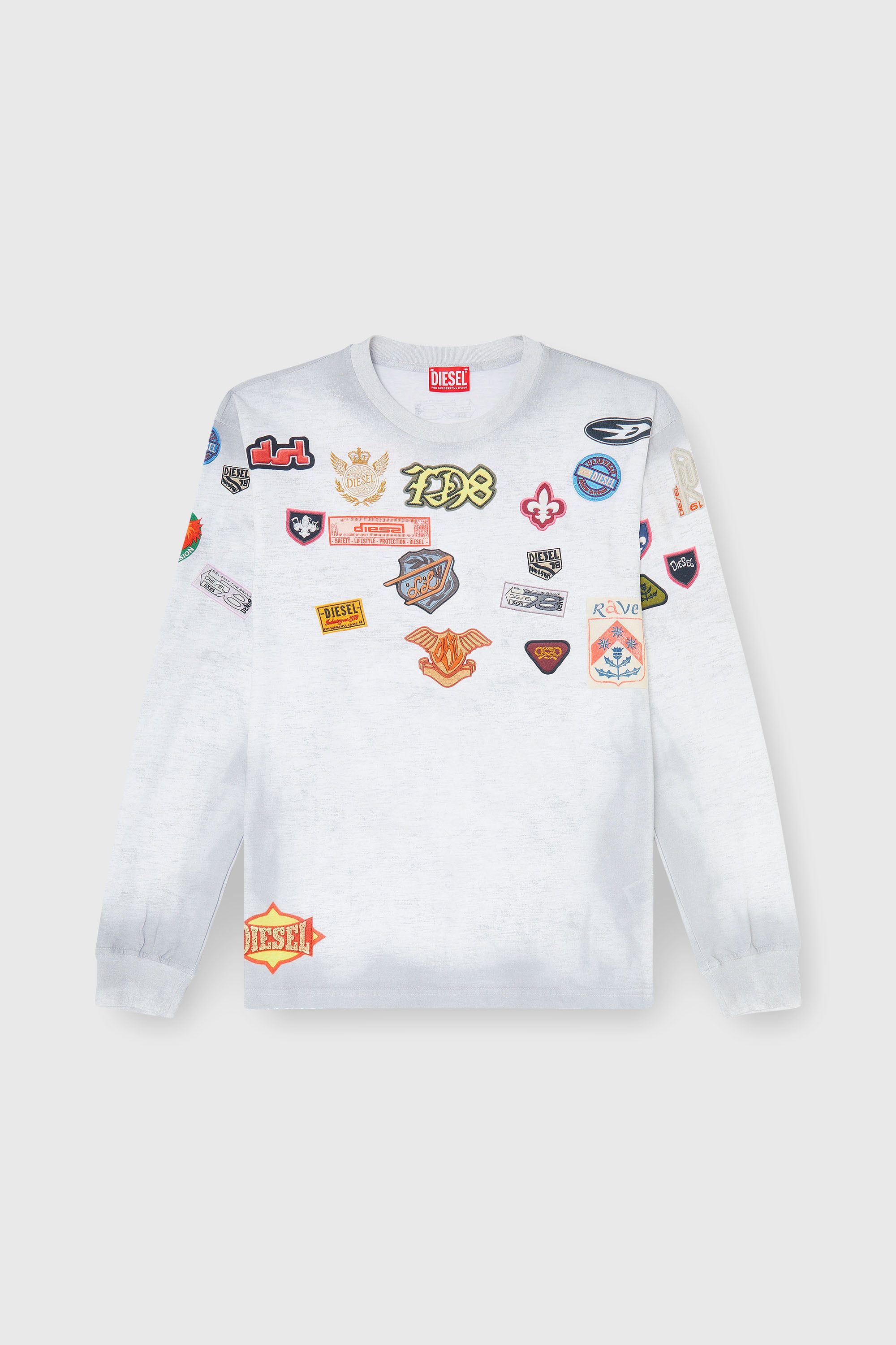 Diesel - T-NORME-LS-PATCHES, Camiseta de manga larga con estampado de patches all-over Hombre in Blanco - 2