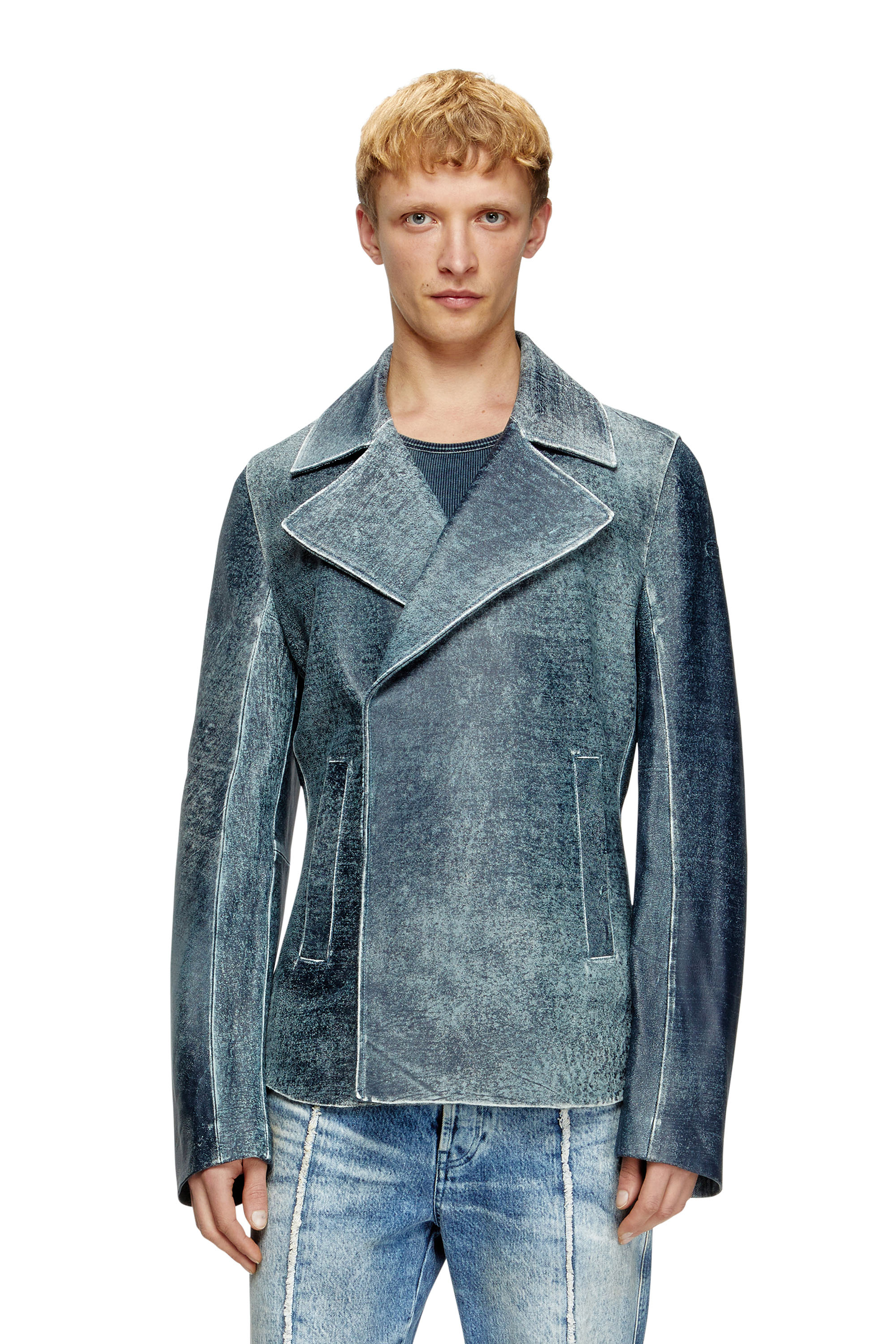 Diesel - L-WERNER, Chaqueta de cuero tratado tipo denim Hombre in Azul marino - 1