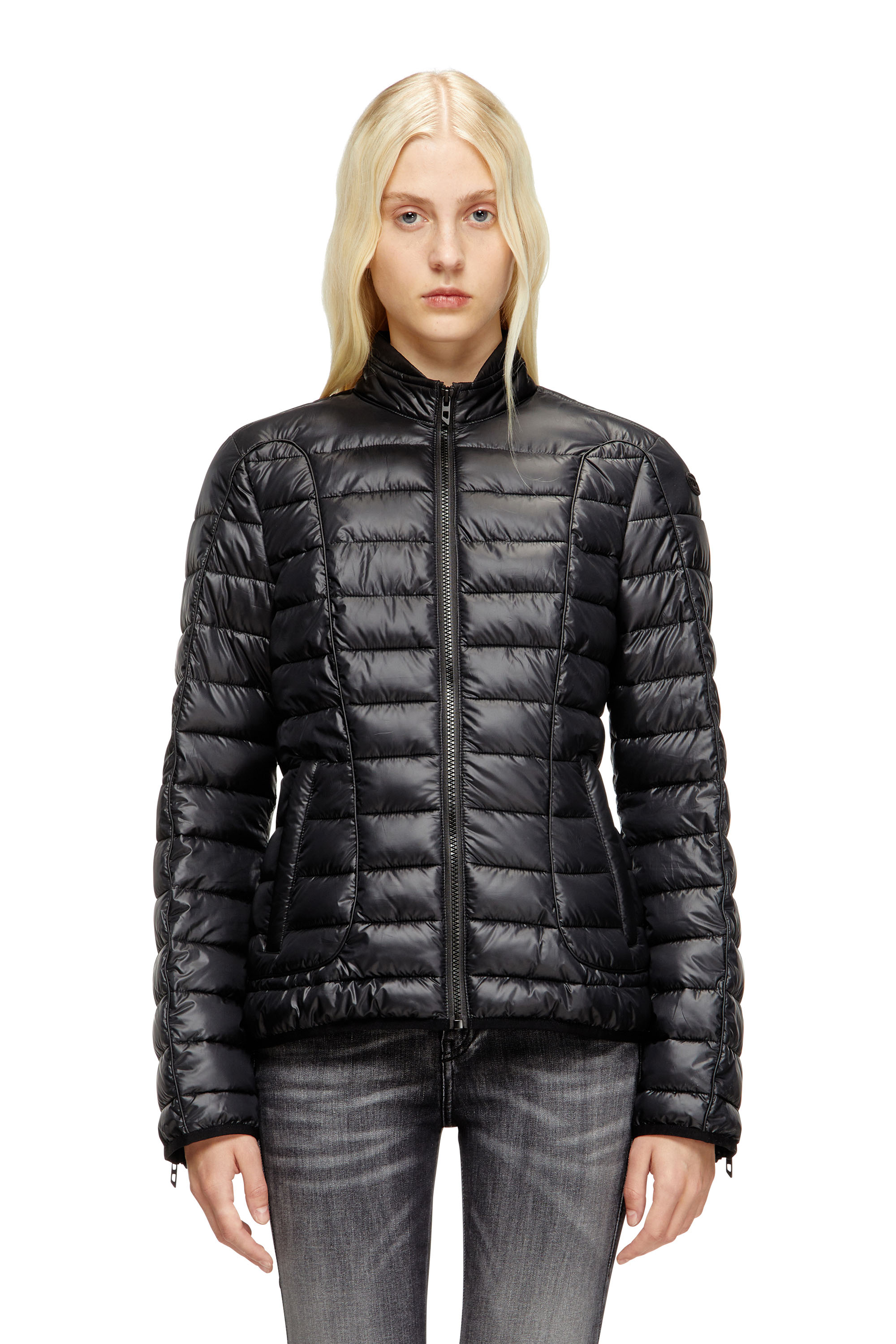 Diesel - W-PILOT-FEM, Chaqueta puffer con detalles biker Mujer in Negro - 1