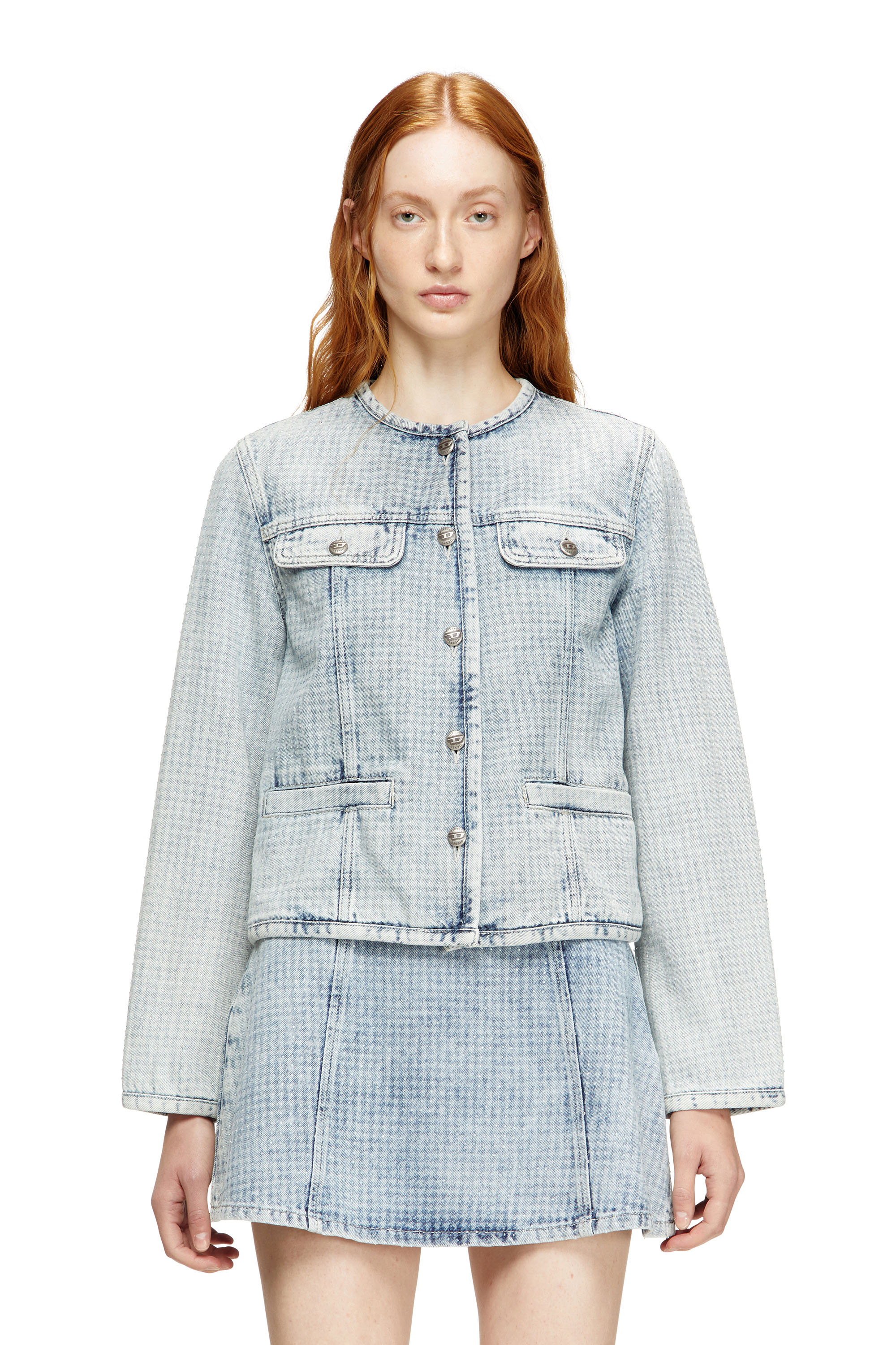 Diesel - DE-GRAFY-S, Chaqueta de denim gráfico con cristales Mujer in Azul marino - 1