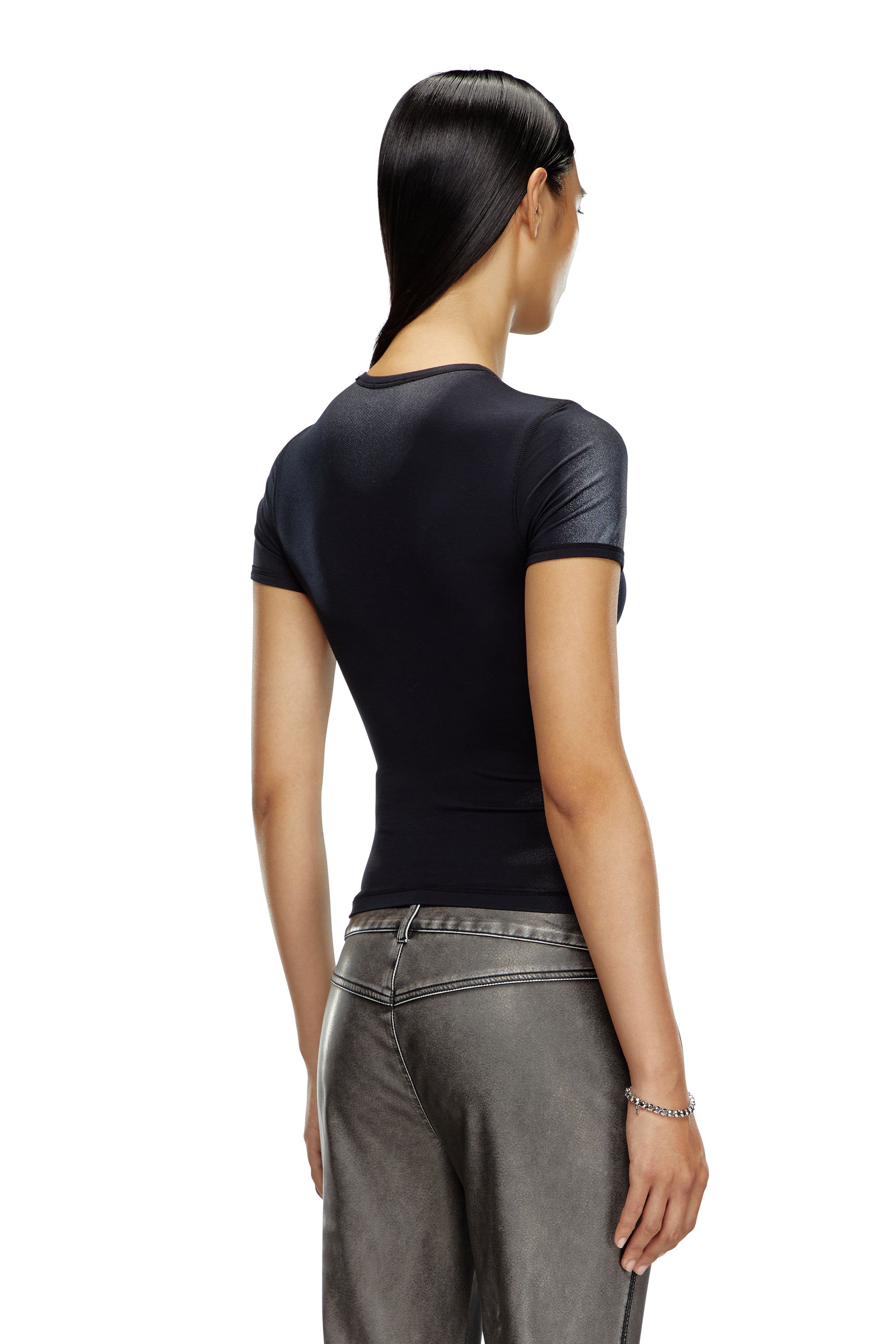 Diesel - T-ANESSA, Mujer Camiseta con efectos metálicos in Negro - Image 4