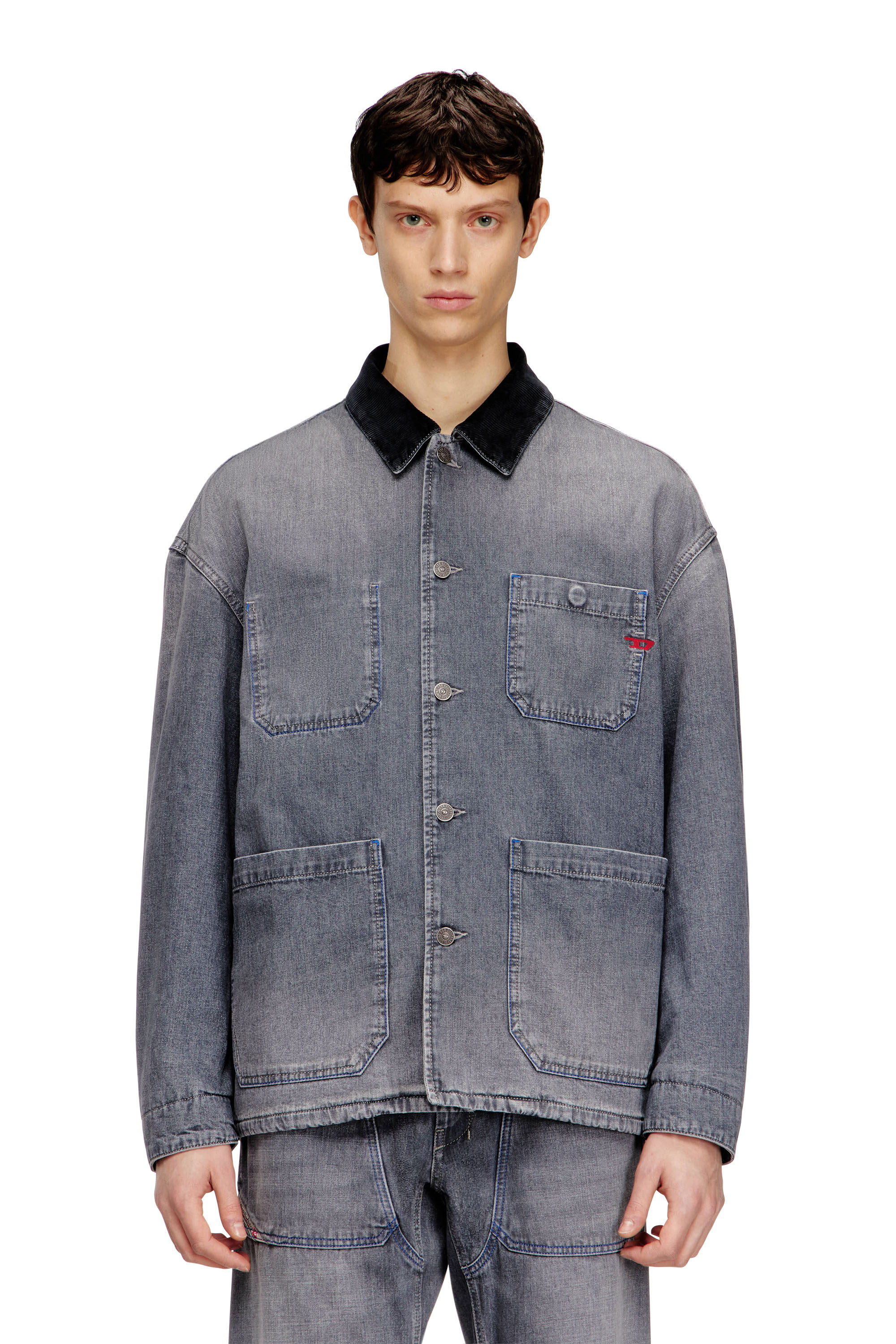 Diesel - D-STACK-U-L, Unisex's Utility-style denim jacket with contrasting collar in Grey - 1