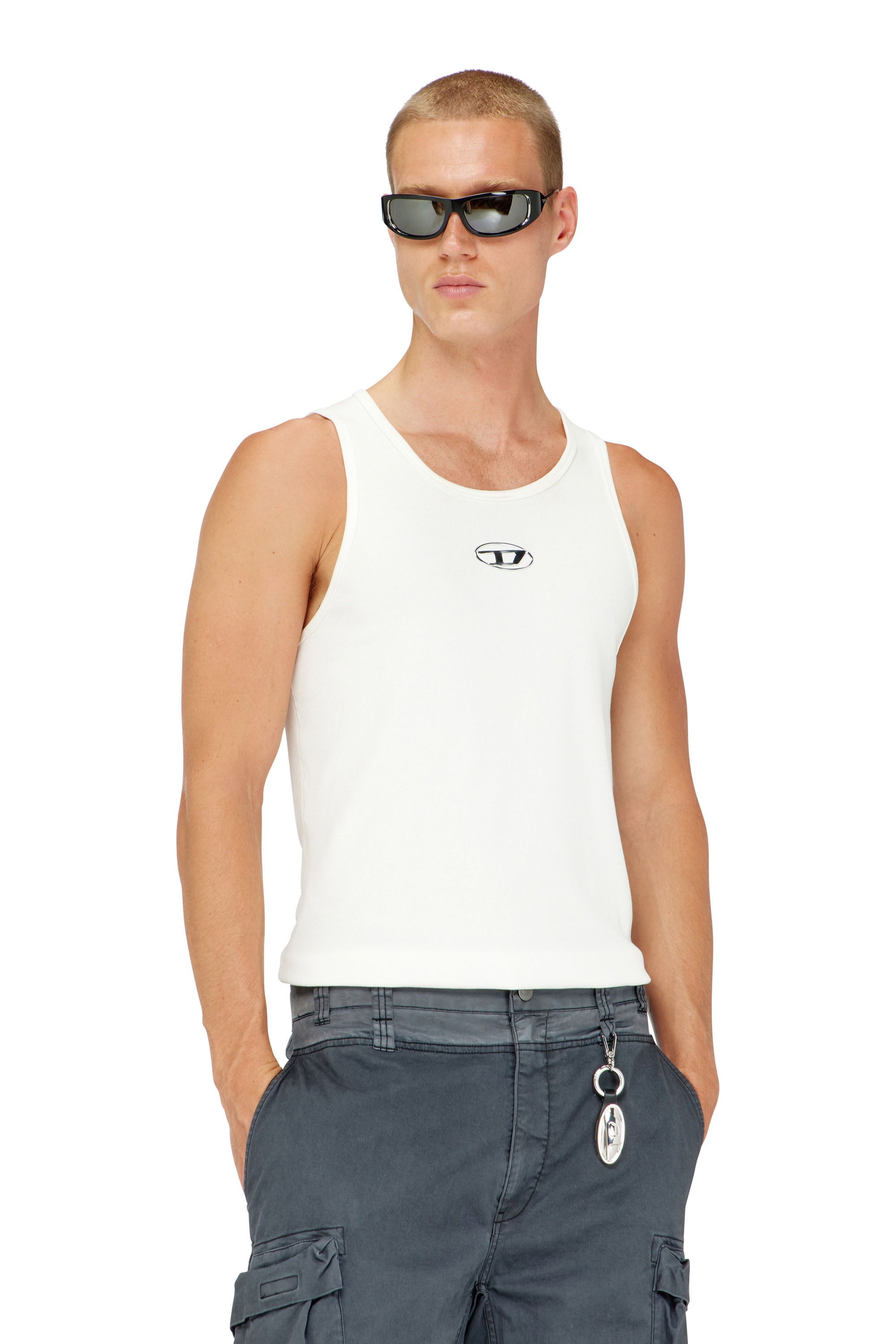 Diesel - T-LIFTY-IOD, Camiseta de tirantes de algod&oacute;n con logo Hombre in Blanco - 1