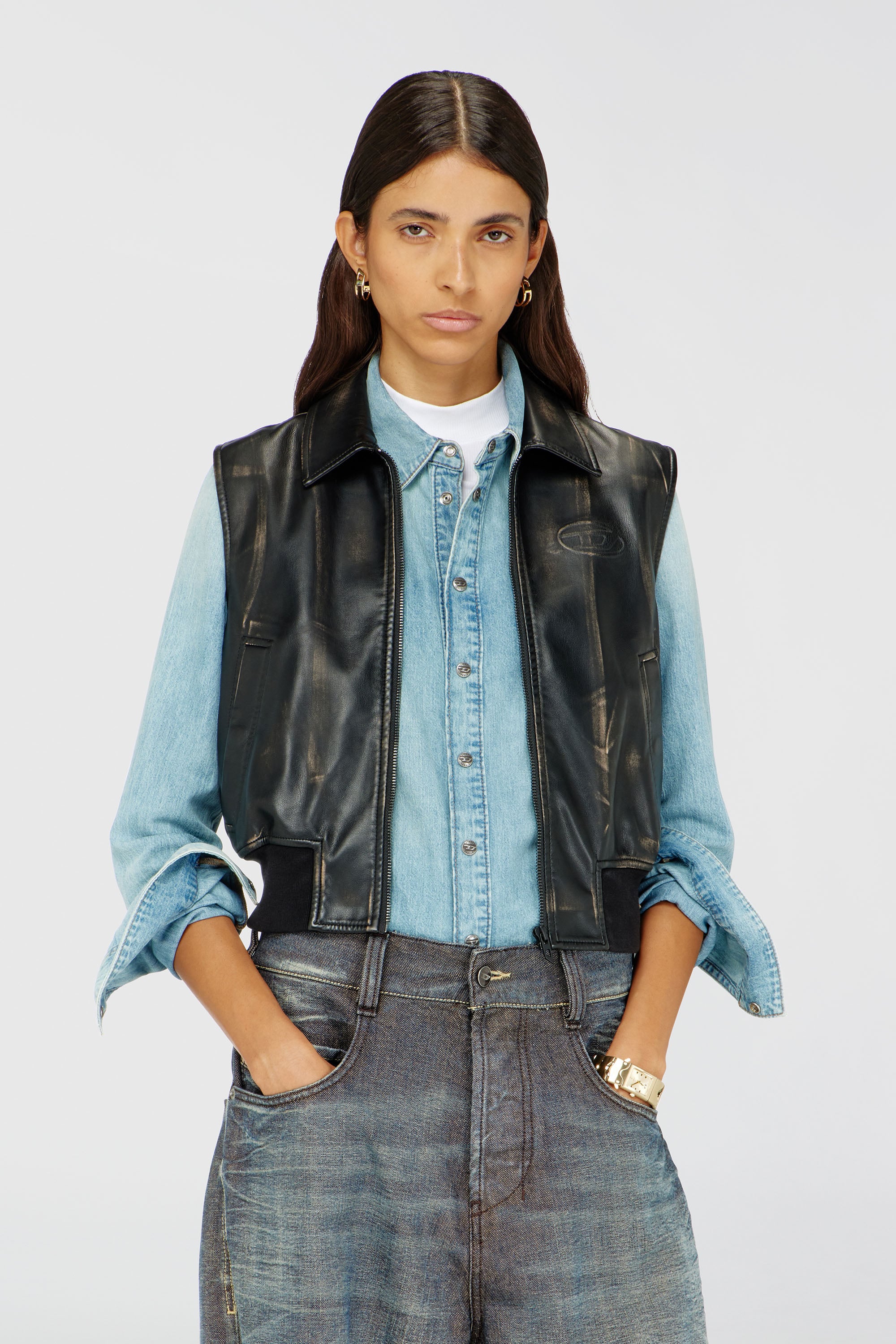 Diesel - G-INKO, Chaleco bomber con efecto desgastado Mujer in Marr&oacute;n - 1