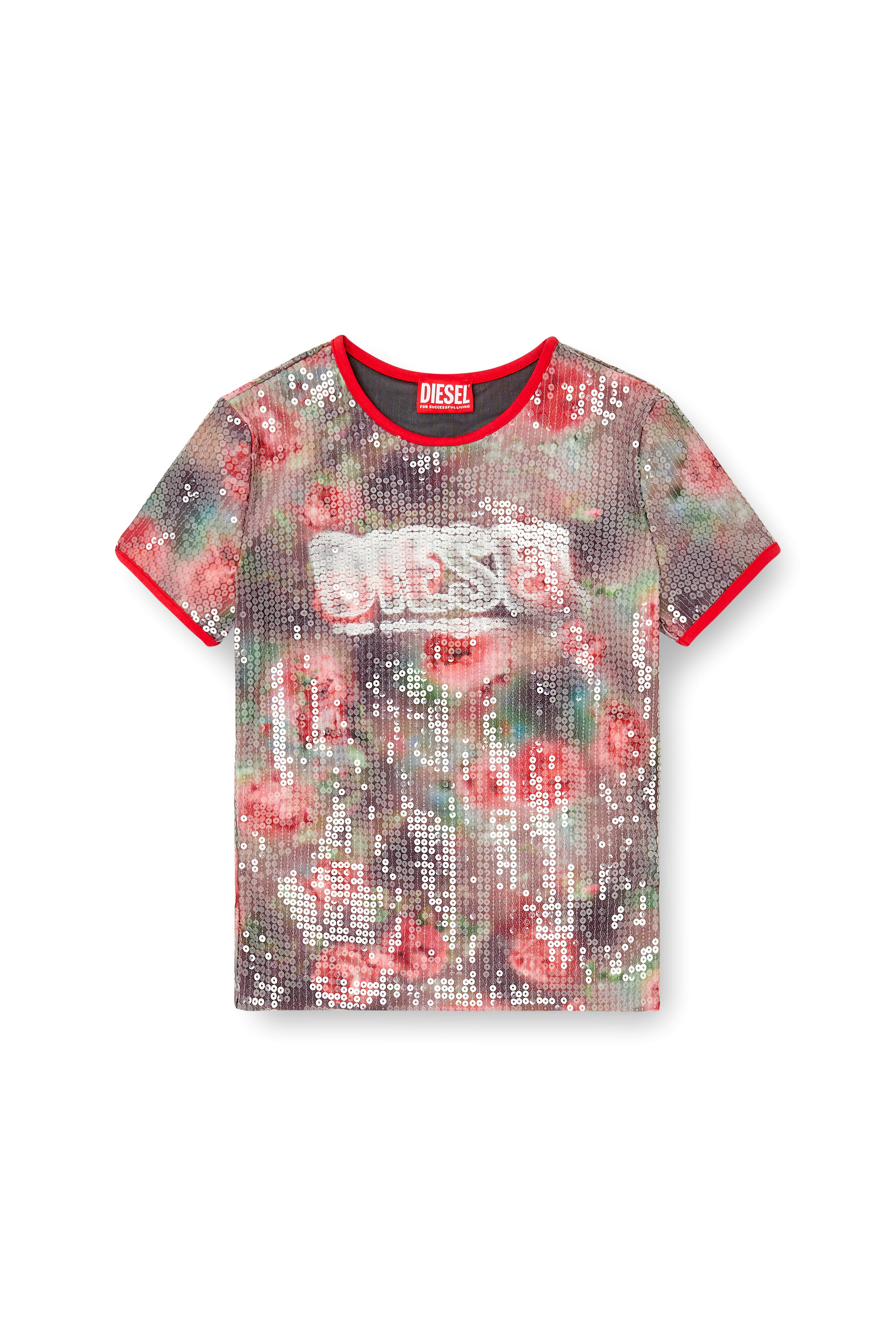 Diesel - T-UNKYEL, Top ajustado de jersey con estampado floral y lentejuelas Mujer in Multicolor - 3