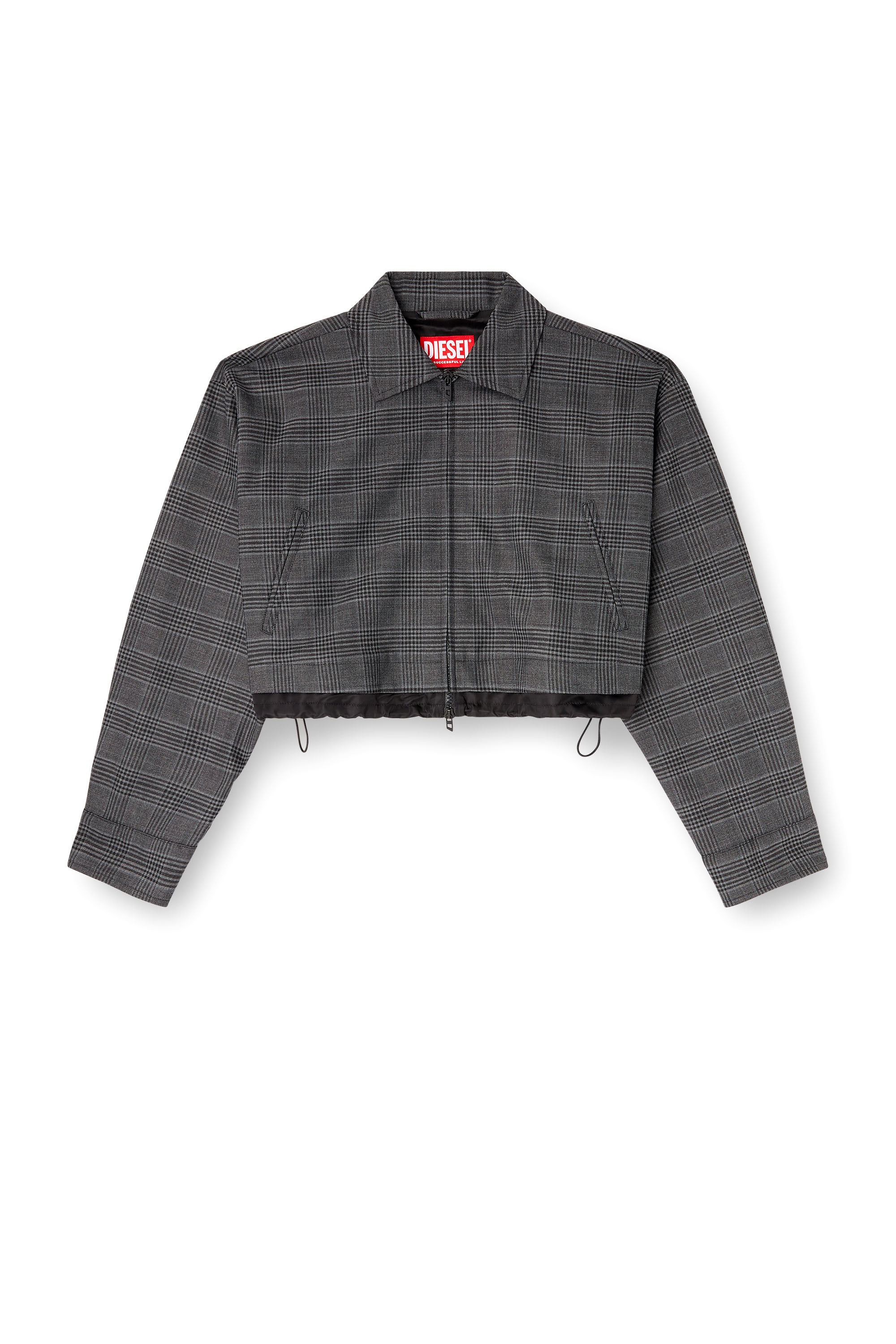 Diesel - J-TING-FEM, Chaqueta recortada estilo coach de mezcla de lana Príncipe de Gales Mujer in Negro - 3