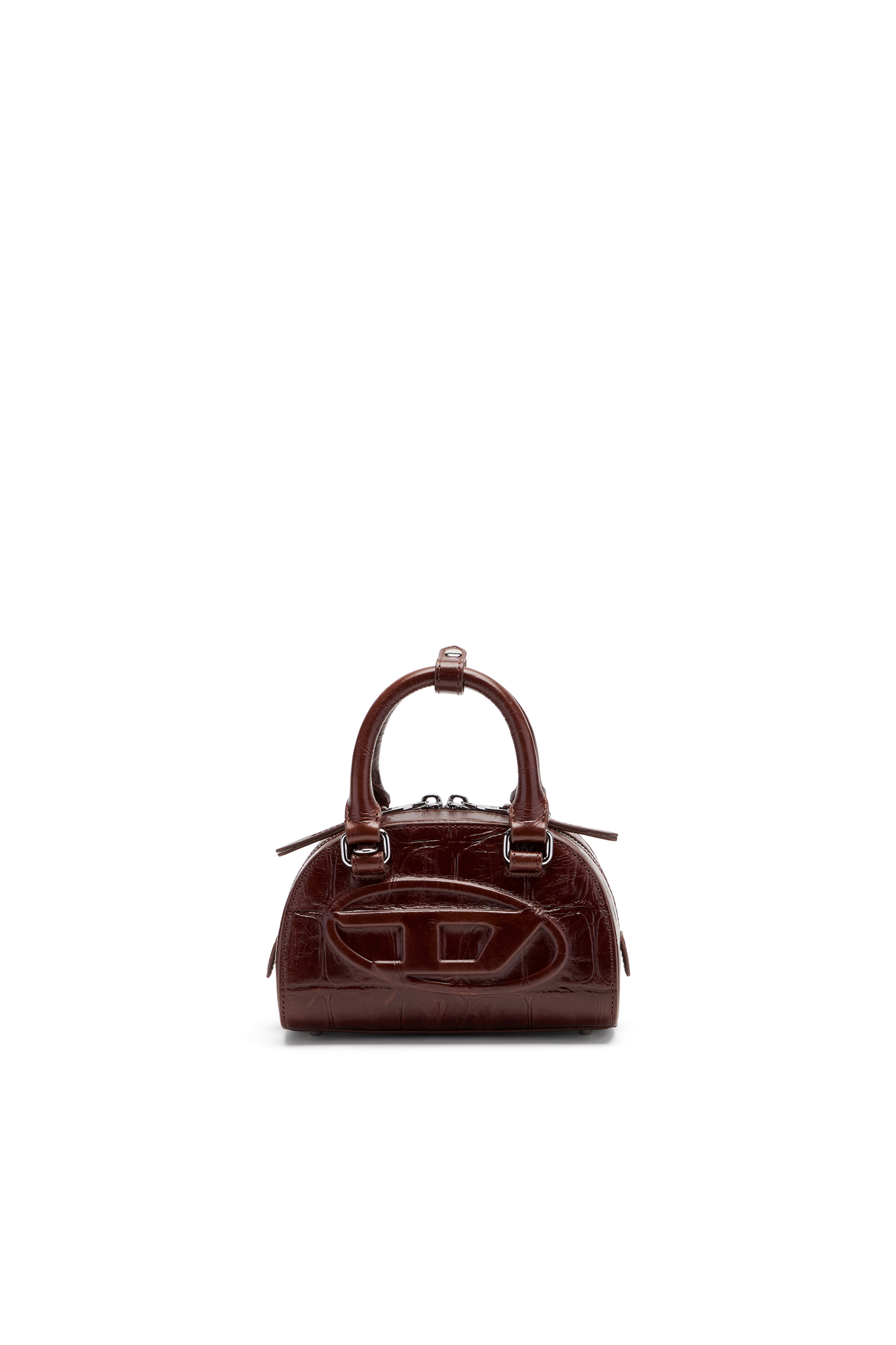 Diesel - 1DR DOME CROSSBODY, Bolso bowling Dome-Mini 1DR en piel efecto cocodrilo Mujer in Marr&oacute;n - 1