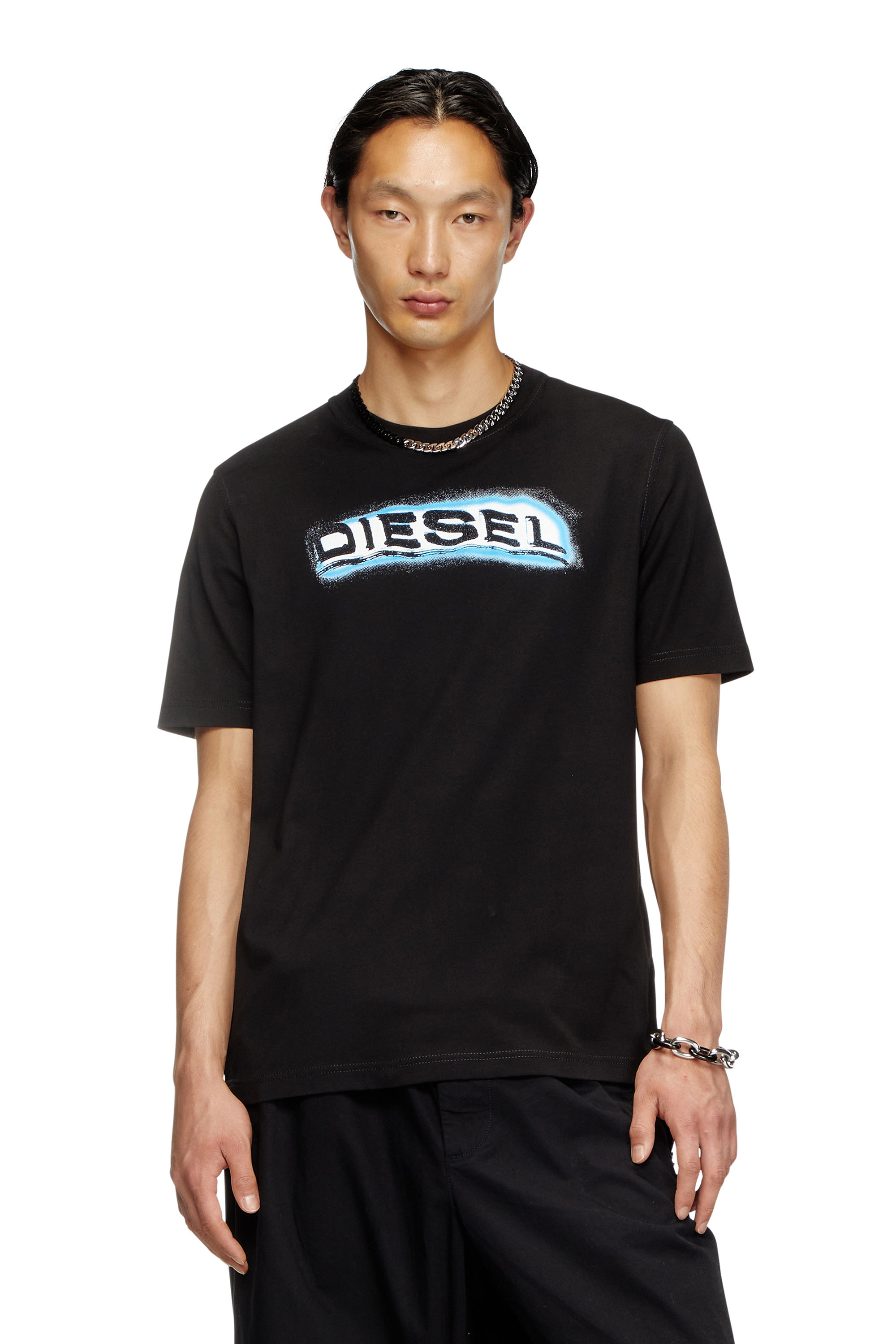 Diesel - T-ADJUST-R4, Camiseta con logotipo estampado en relieve Hombre in Negro - 1