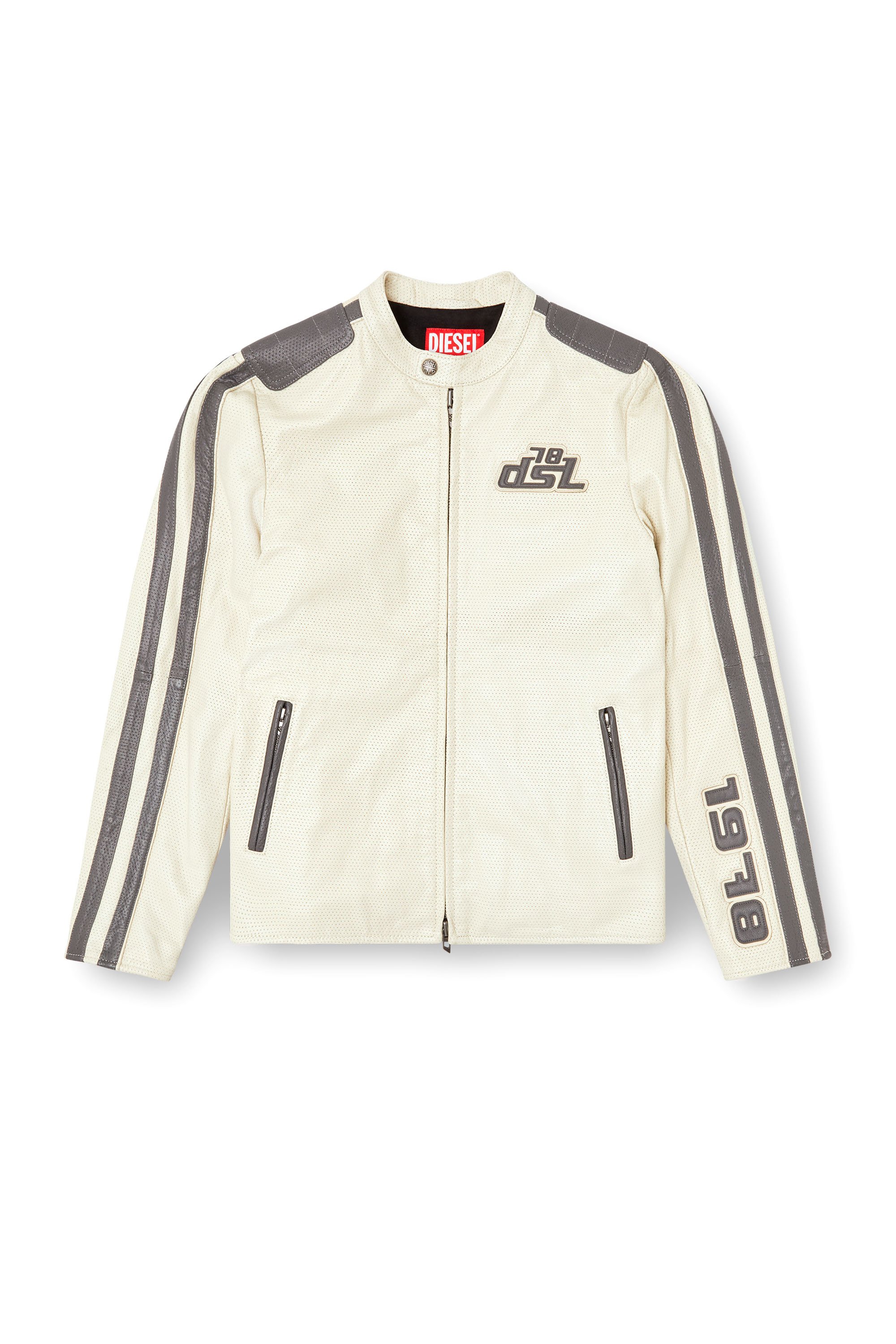 Diesel - L-POP, Chaqueta de motorista de cuero perforado Unisex in Blanco - 3