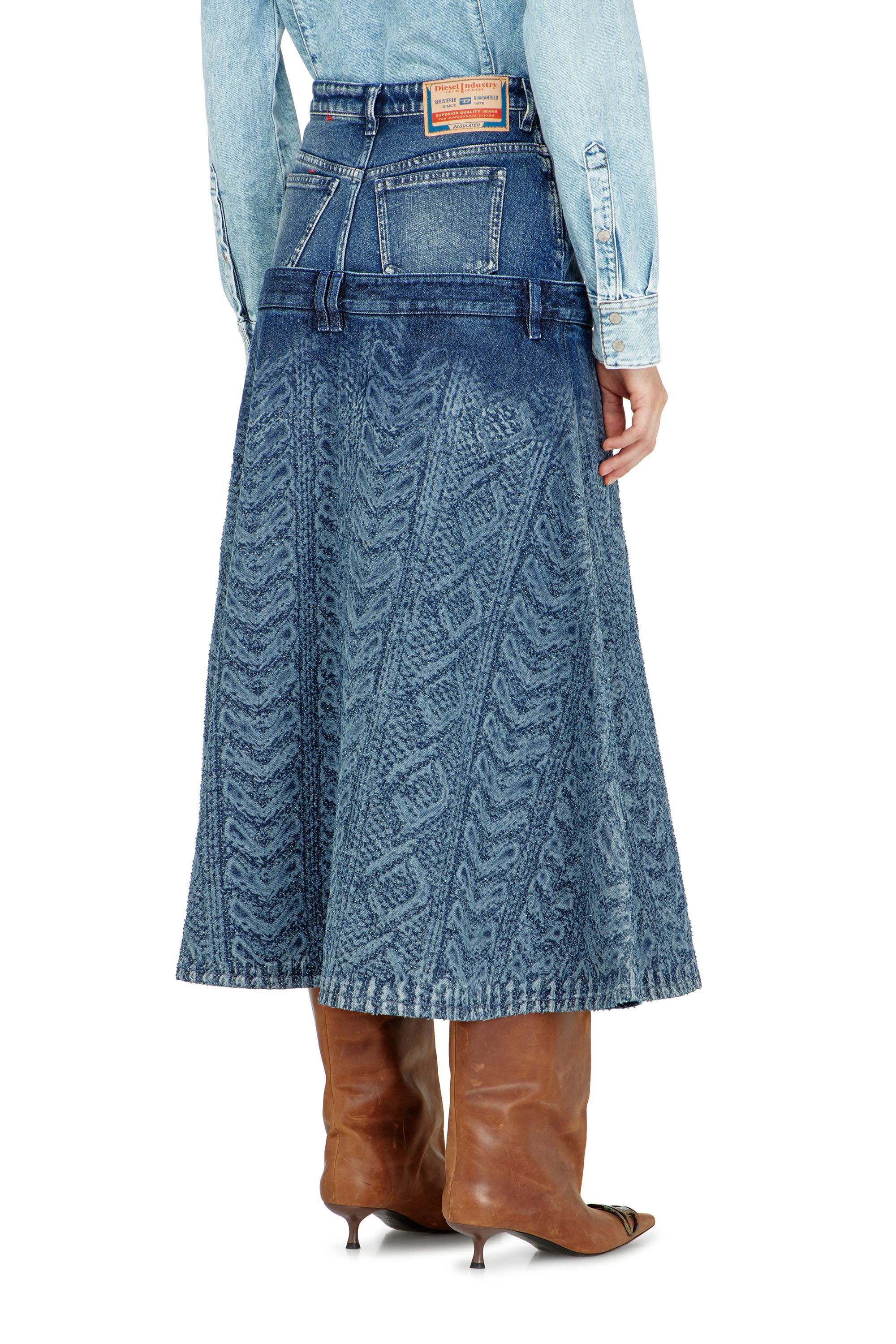 Diesel - DE-VORYA-S1, Falda midi de denim con efecto punto trenzado Mujer in Azul marino - 3