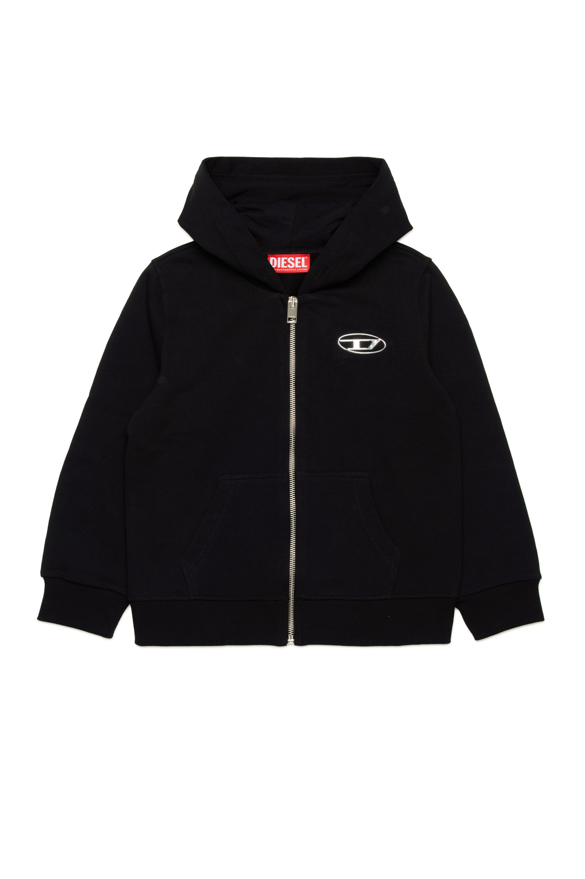 Diesel - SMACIS, Sudadera con capucha y cremallera con logotipo Oval D de efecto metálico Hombre in Negro - 1