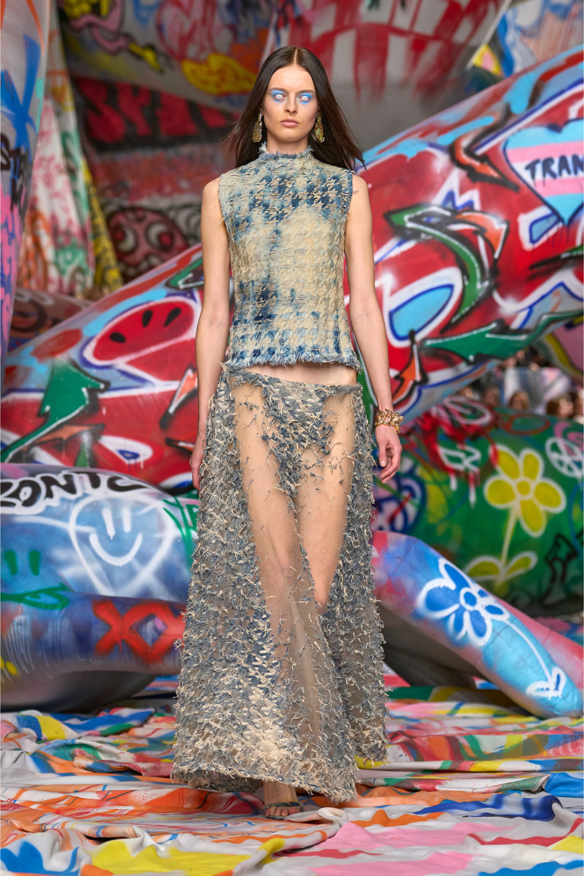 Diesel - DE-TAPI-FSH2, Top sin mangas en denim con tejido de pata de gallo Mujer in Azul marino - 3