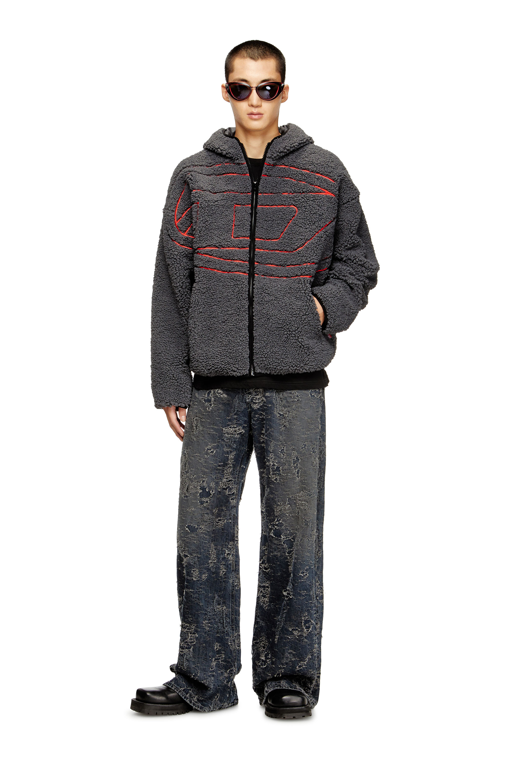 Diesel - S-ZAT, Sudadera de peluche con capucha Hombre in Gris - 2