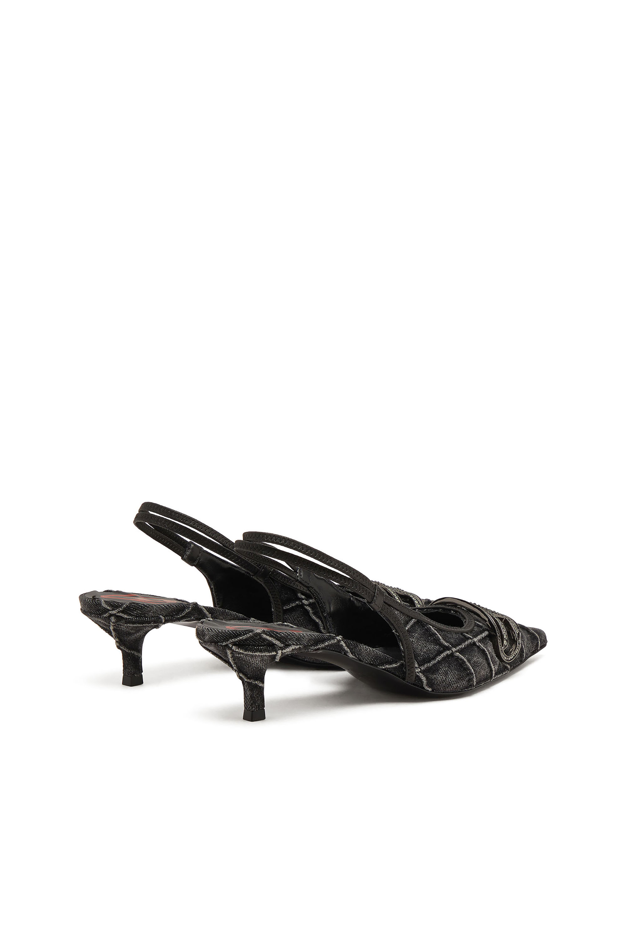 Diesel - D-VENUS SB 40, Woman's D-Venus-Crystal-logo quilted-denim slingback pumps in Black - 4