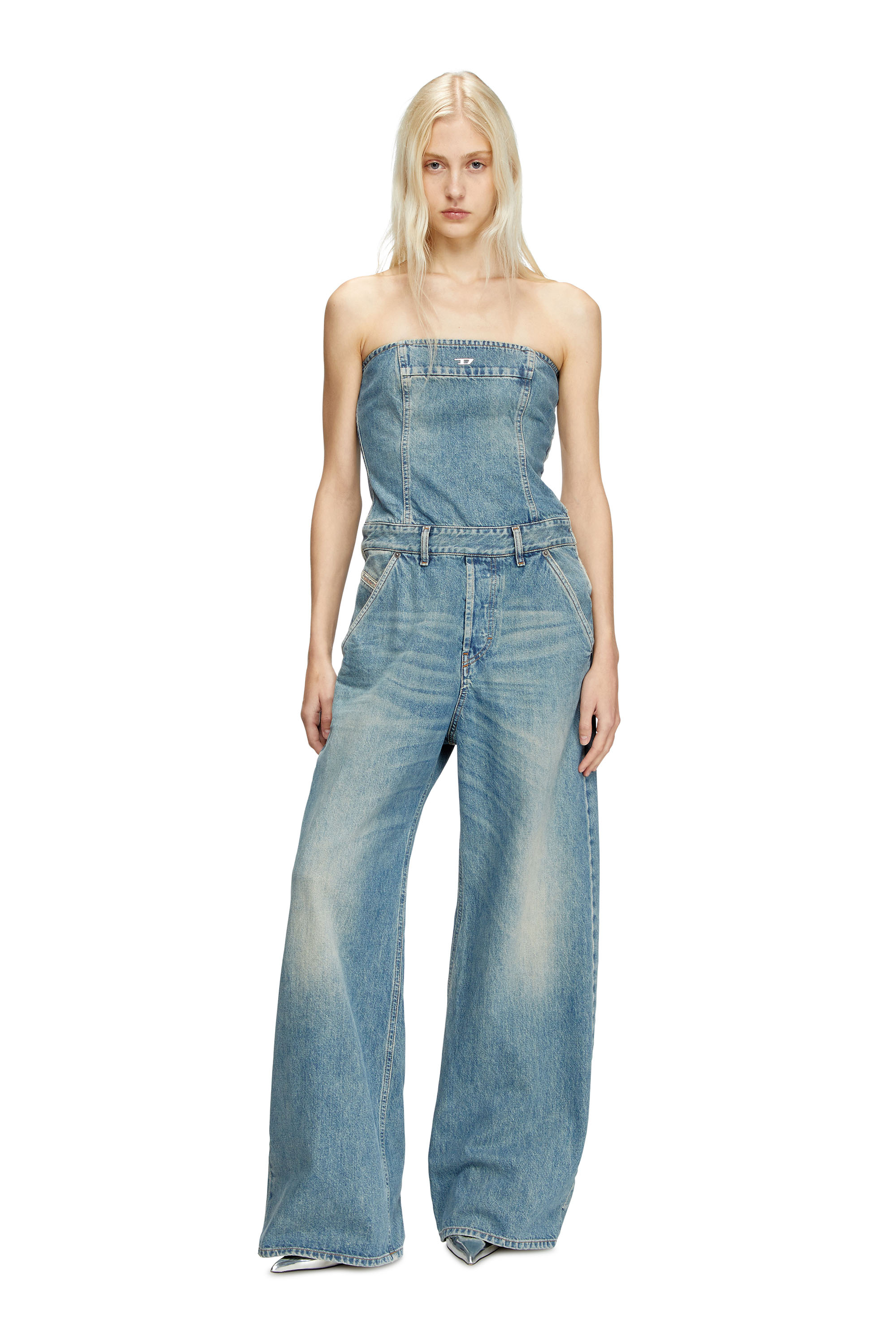 Diesel - DE-BRIDE, Mono sin tirantes en denim Mujer in Azul marino - 2