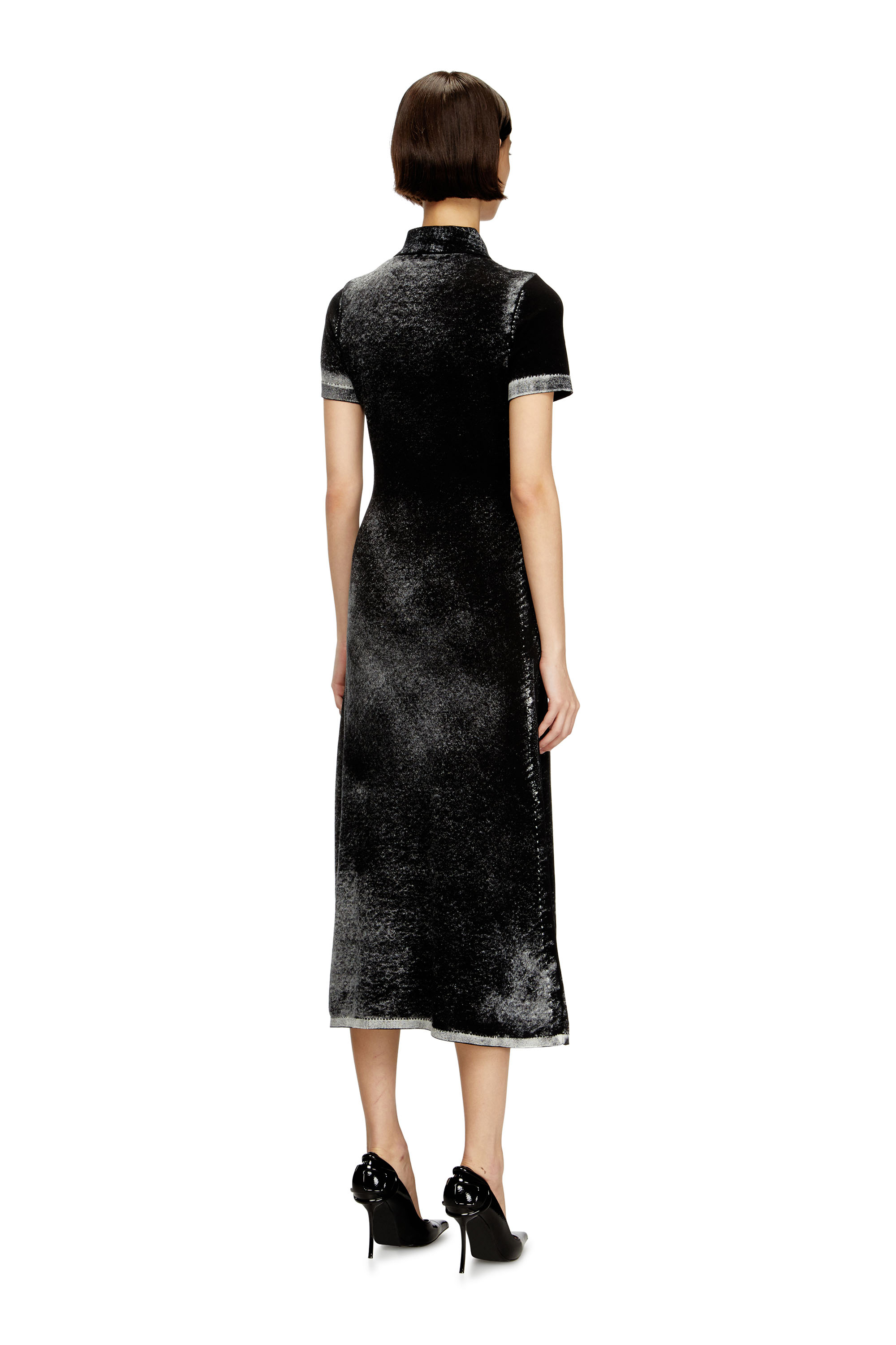 Diesel - M-LOURENS, Vestido polo midi en tejido de punto con estampado inverso Mujer in Negro - 4
