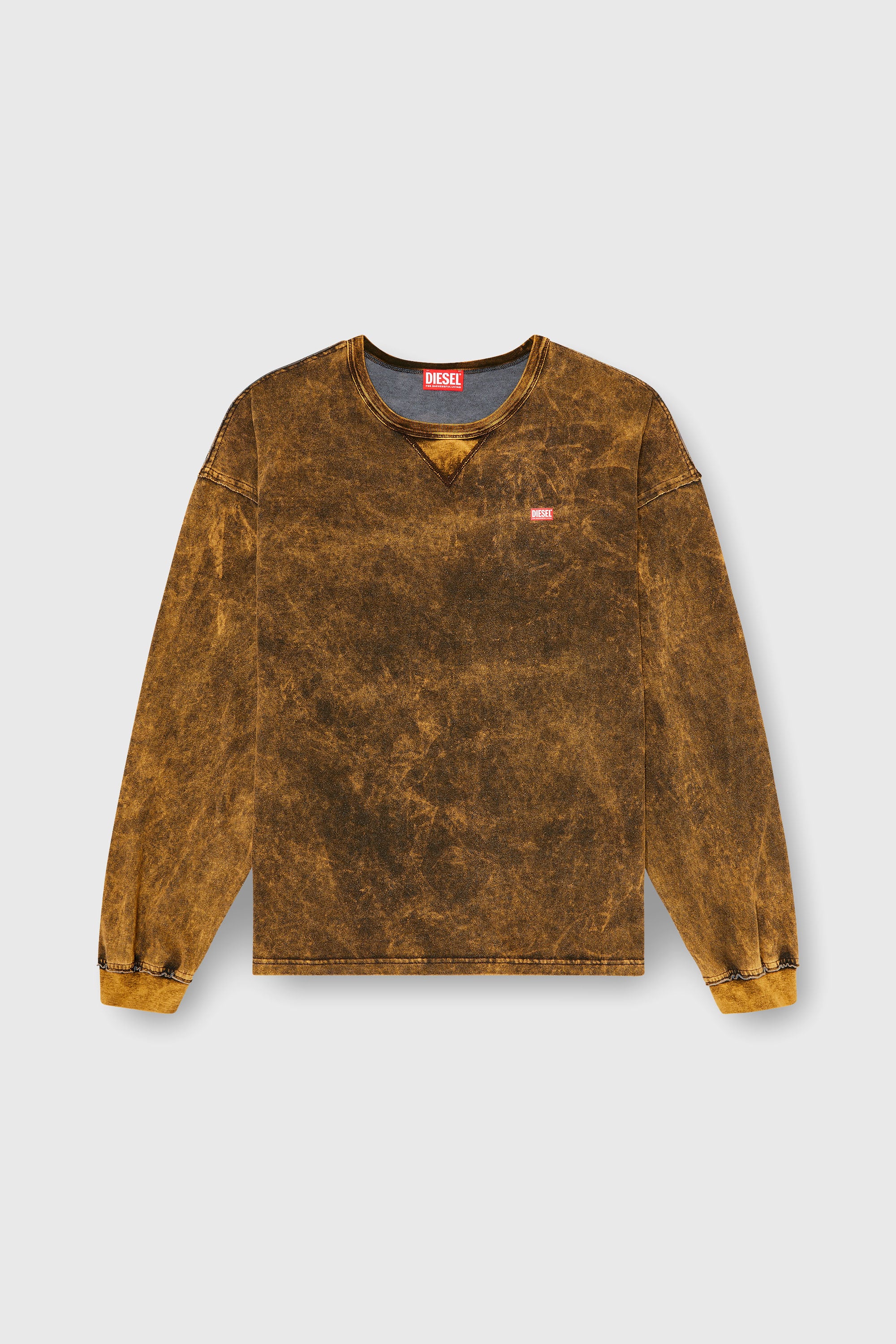 Diesel - T-BOXT-LS-RAW, Camiseta de manga larga acid-wash con detalles deshilachados Hombre in Marr&oacute;n - 2