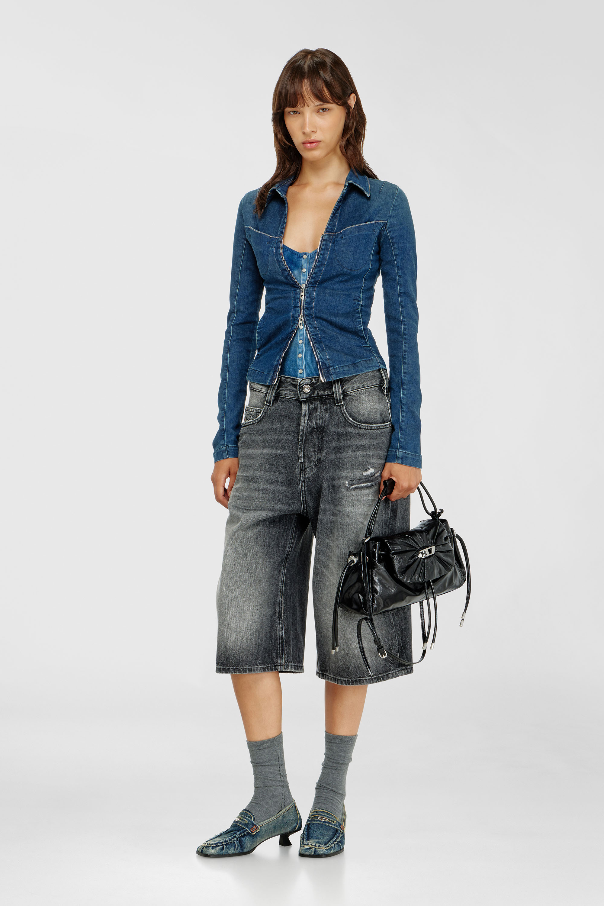 Diesel - DE-QUINOR-S1, Camisa con cremallera completa en denim Mujer in Azul marino - 1
