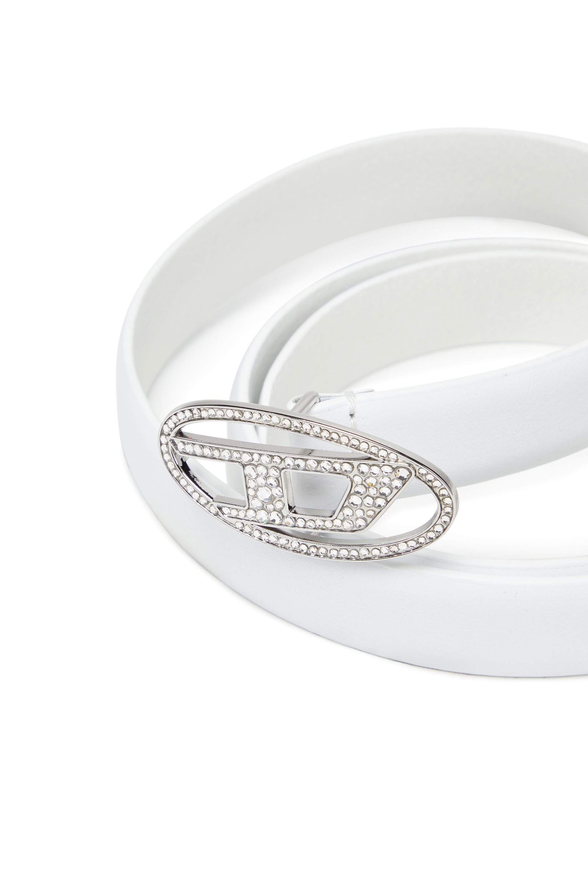 Diesel - B-1DR STRASS 20, Cinturón 1.9 cm de cuero delgado con hebilla de cristal Mujer in Blanco - 3