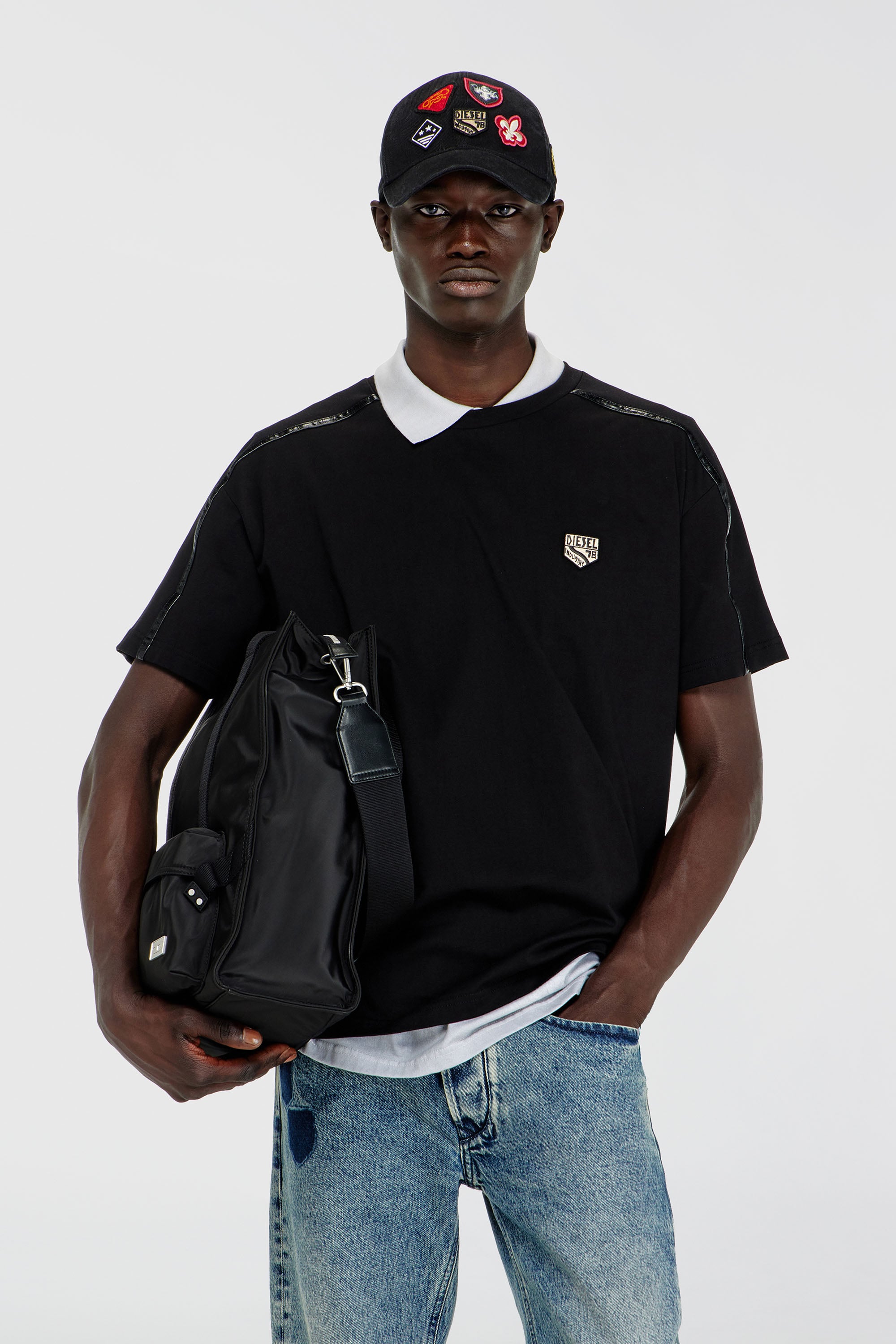 Diesel - T-NORM-FL, Camiseta con ribetes en contraste y parche con logo Hombre in Negro - 1