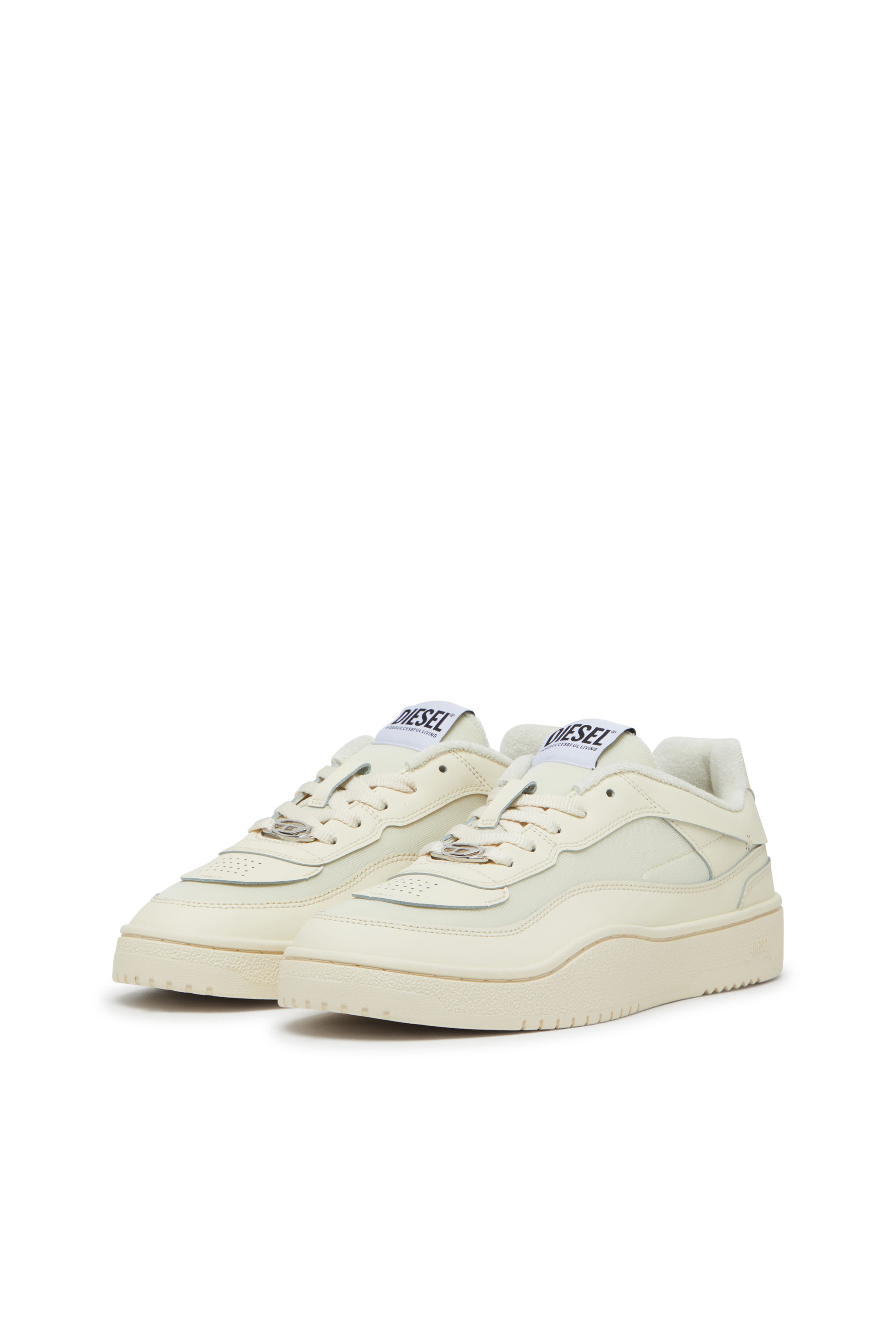 Diesel - S-OVAL SKATE LOW, Deportivas de cuero con paneles de tejido Hombre in Beige - 8